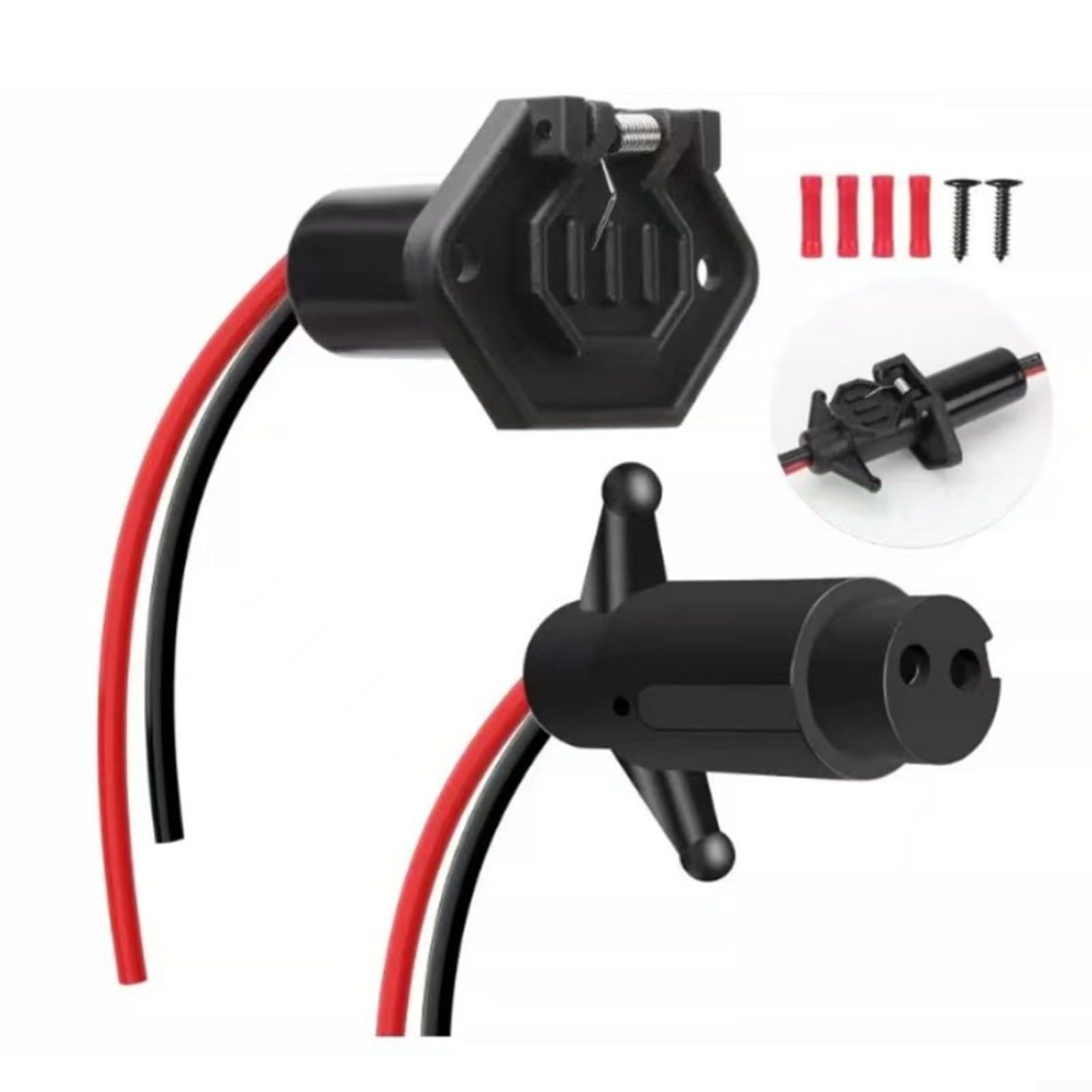 Motor de arrastre, motor de arrastre y receptáculo, conector de motor de arrastre macho y hembra de 12 V de 2 cables 14365-6 y 14366-6