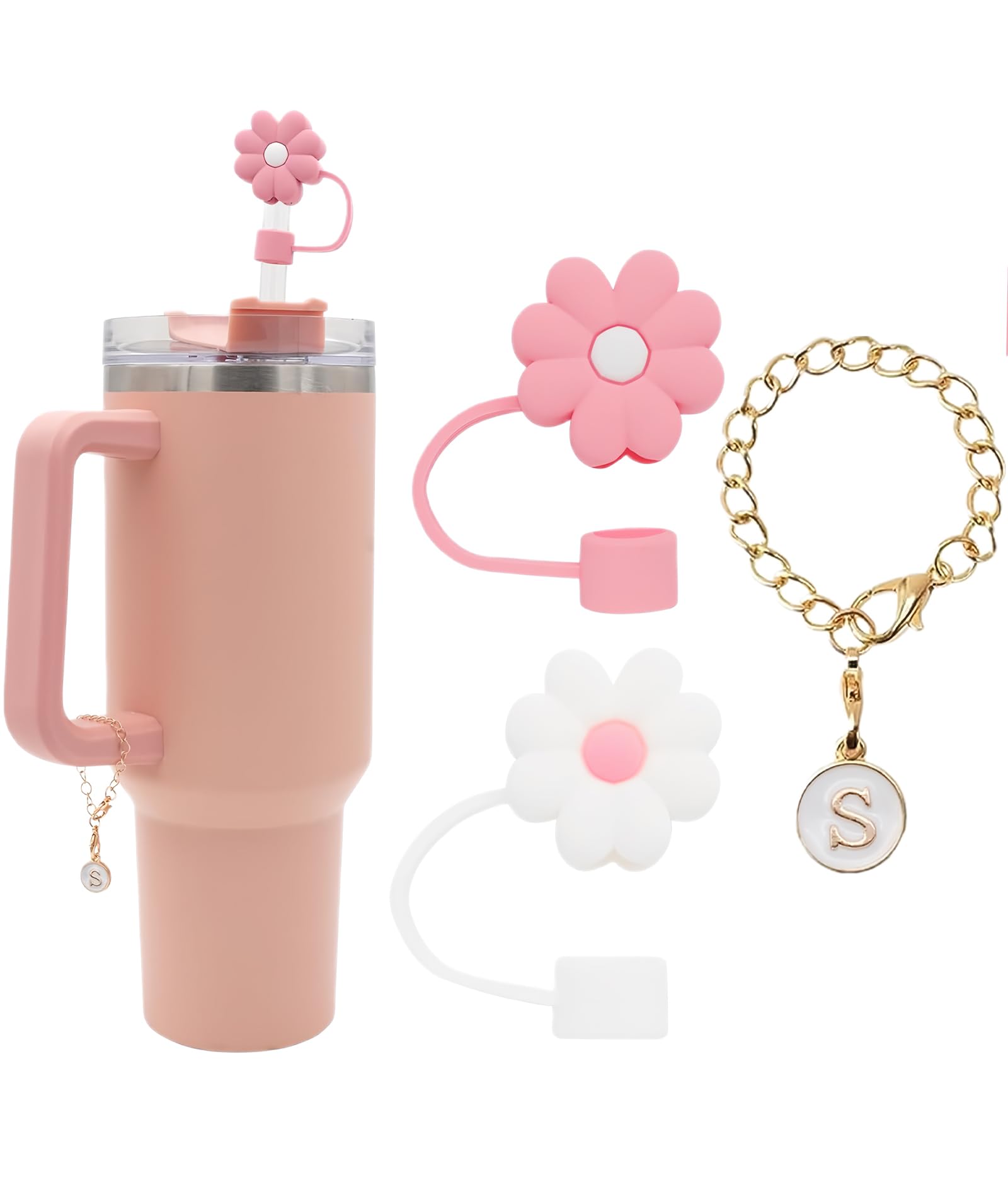 3 pcs Stanley Cup Accessories, Straw Cover for Stanley Cup, Flower Silicone Straw Topper/Cap & Personalized Letter Charm Tips Lid Protector Tumblers Accessories for 10 mm Diameter Straw Stanley Cup (B0DC11XLPX) Amazon Price History, Amazon Price Tracker