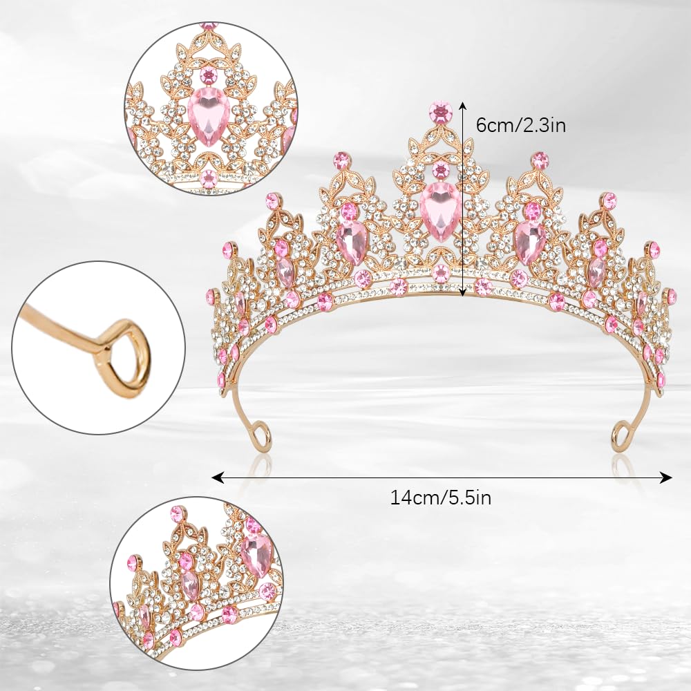 Luxury Pink Crystal Wedding Crown Royal Queen Tiara Headband AB Color Rhinestone Amazon.com: Feltent Queen Crown Princess Tiara for Women  main image 3