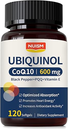 Cápsulas blandas CoQ10 de 600 mg, suplemento de coenzima Ubiquinol Q10, Coq 10 600 mg Vitaminas Máxima absorción, Apoyo antioxidante para la salud