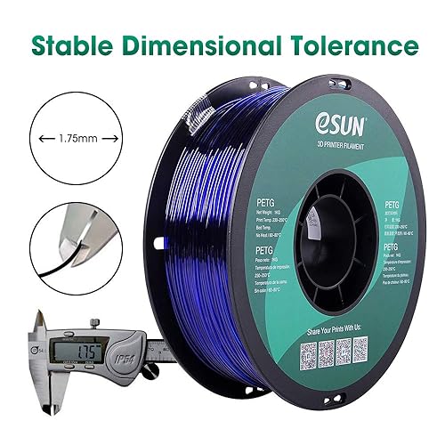 Miniatura 3 de eSUN 3D Filamento PETG azul de 175mm 1kg 22 lb filamento PETG para impresora 3D 175mm azul semitransparente