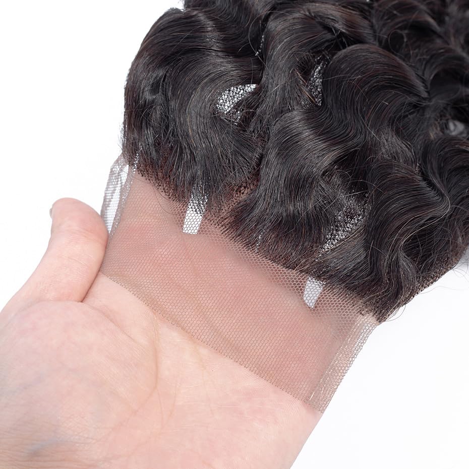 Miniatura 4 de Cabello humano con cierre de onda profunda 4X4, nudos blanqueados, cierre de encaje, solo parte libre de encaje transparente con abuelitos, con