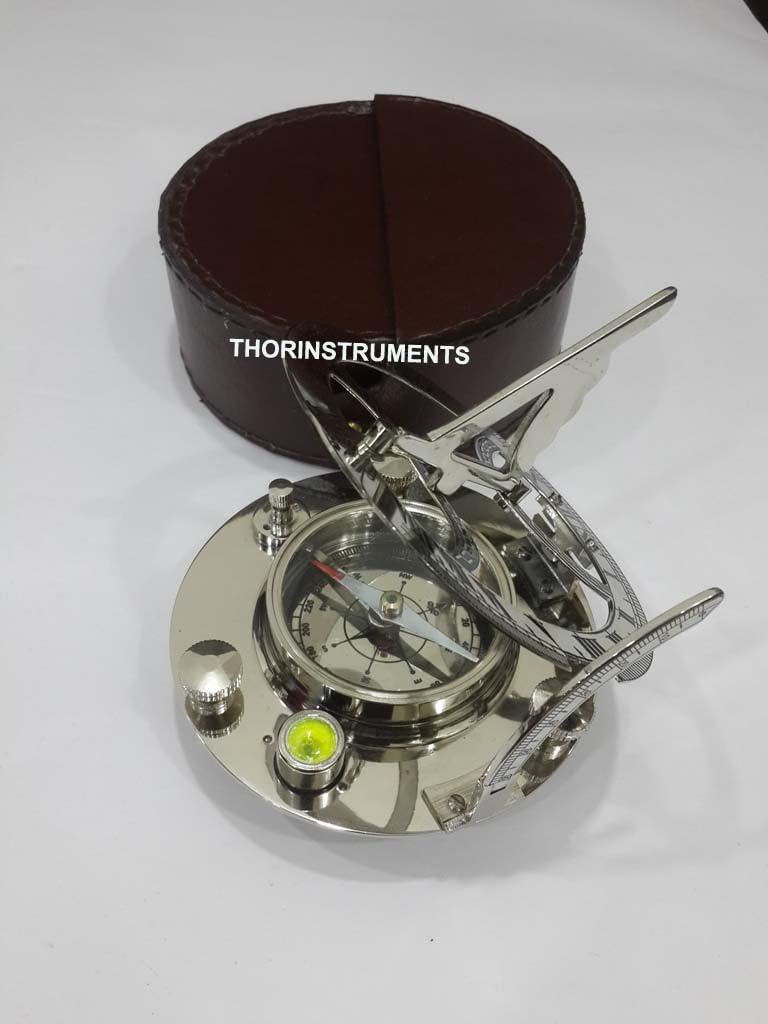 Nikle 4.5" Sundial Compass - Marine Collectible Compass with Leather Case Rustic Vintage Home Decor Gifts