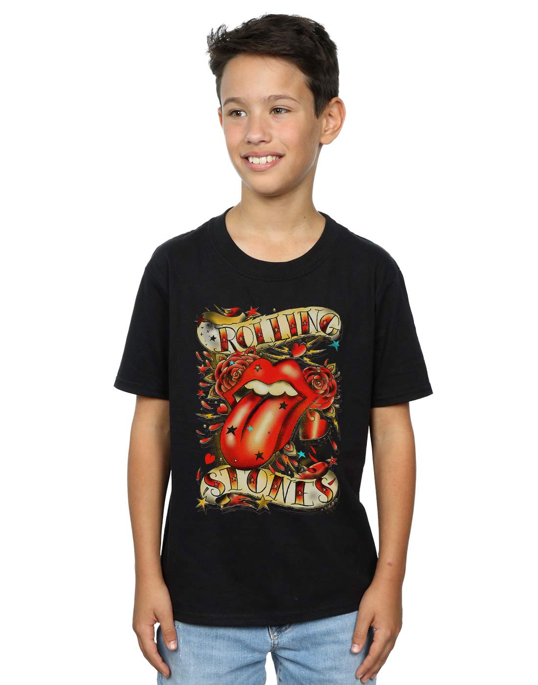 Absolute Cult Boys Black Rolling Stones Tongue And Stars T-Shirt 12-13 Years