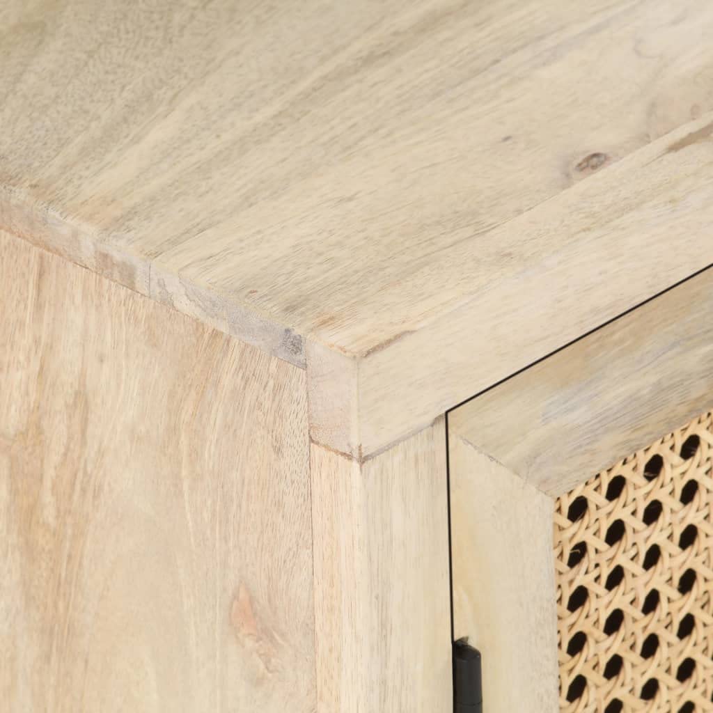 vidaXL Table de Chevet Table de Nuit Armoire de Chevet Armoire de Lit Chambre à Coucher Maison Intérieur 40x30x50 cm Canne Naturelle Bois de Manguier