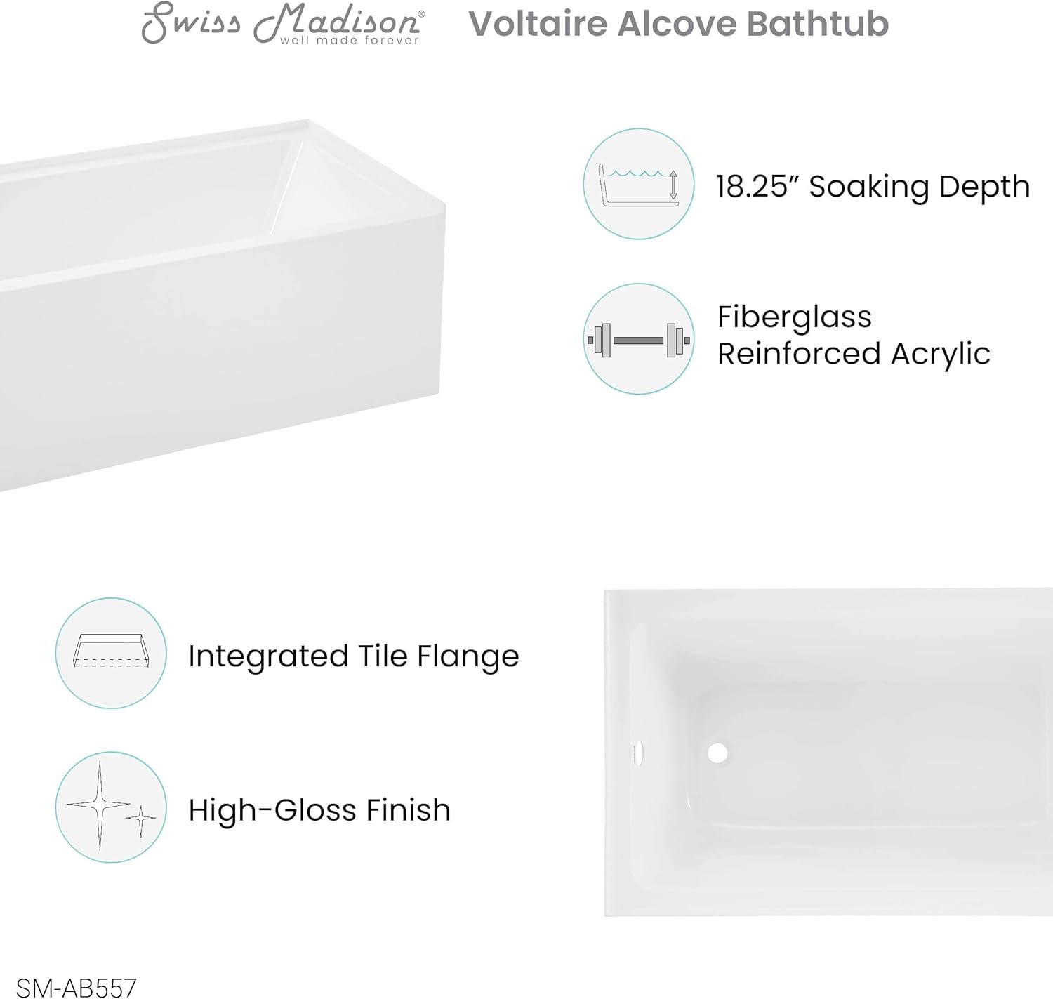 Lausanne 54" X 30" Left-Hand Drain Alcove Bathtub with Apron