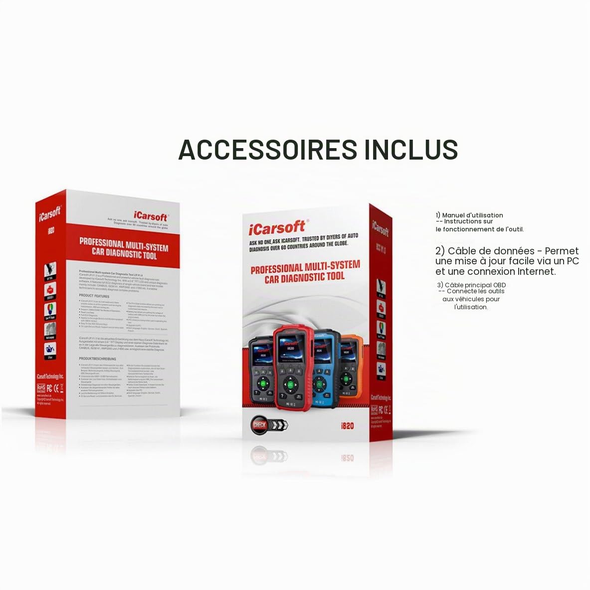 OBDII/EOBD & Peuvent motorkontrollleuchte Outil de Diagnostic Voiture I820 – icarsoft Nouvelle Version (Bleu)