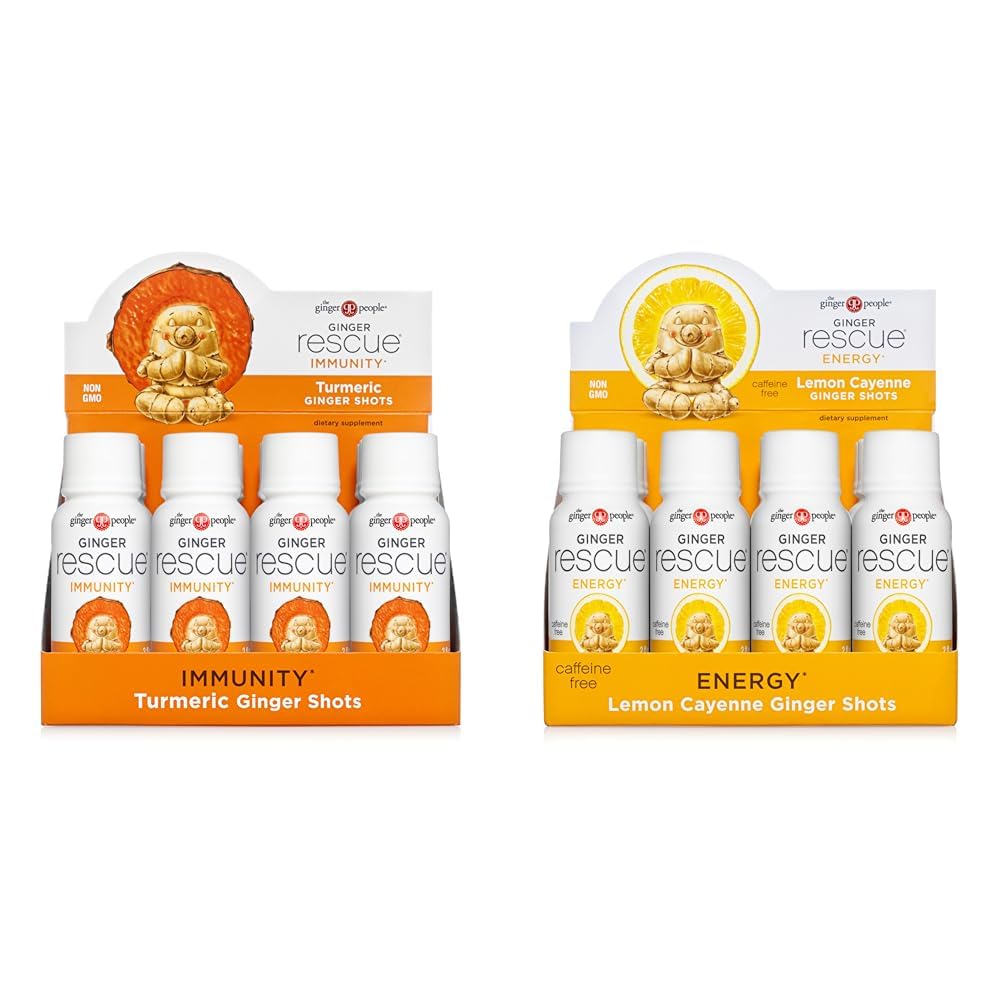 The Ginger People Ginger Rescue Ginger Shots Variety Pack, Turmeric & Lemon Cayenne Flavor - 48 Fl Oz (Pack of 24)
