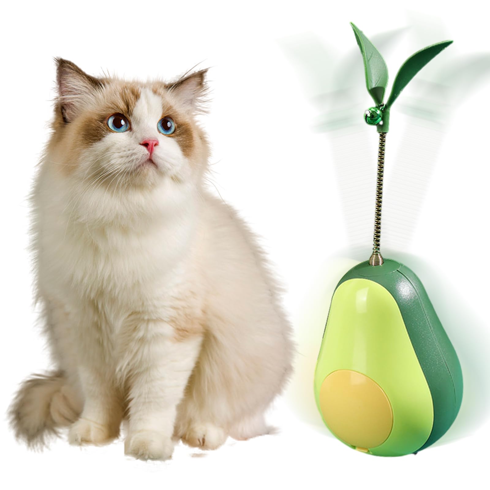 Counius Juguetes para Gatos Pelotas, Juguetes para Gatos Adultos interactivos Comida, Juguete Gato giratoria, Cabeza de Gato Juguete de alimentación interactiva para Gatos (Forma de Aguacate)