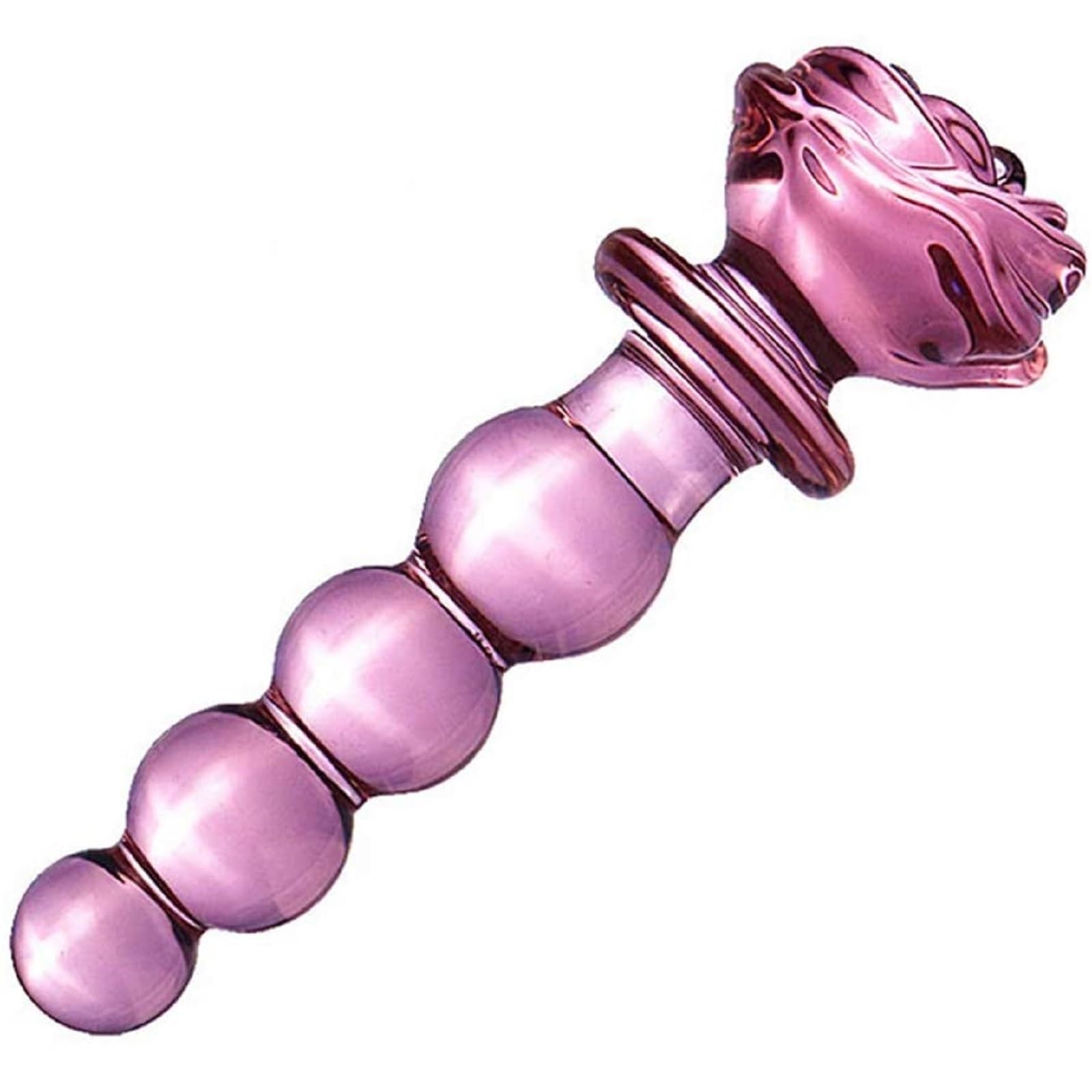Crystal Rose Glass Dildo Butt Plug – Pink Body Safe Glass Anal Training Kit, Smooth Graduated Beads & Textured Plugs, Temperature Play Adult Toy