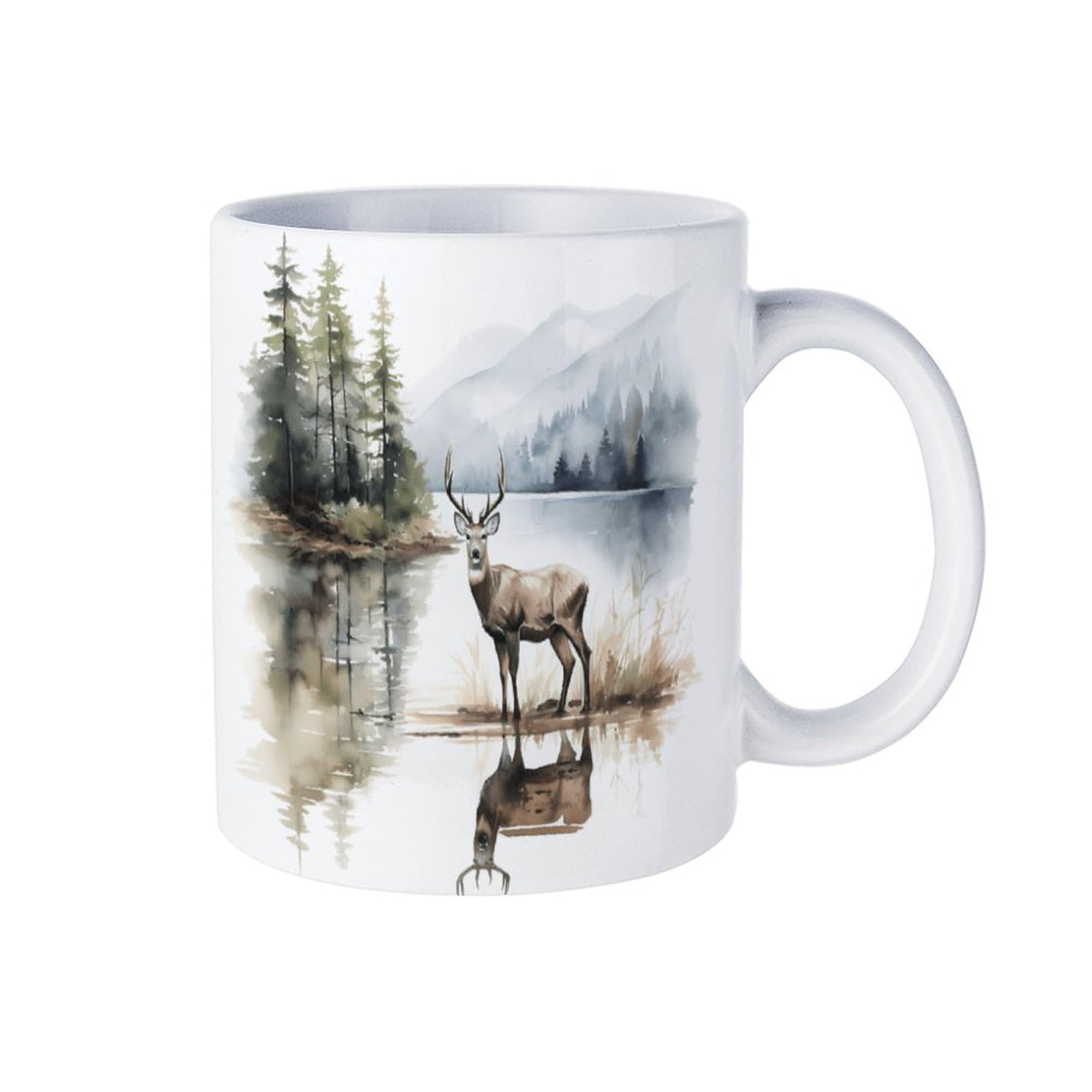 11 oz White Ceramic Mug with Exquisite Fade-Resistant Prints - Perfect for Coffee, Tea, Latte, Hot Cocoa - Dishwasher Safe, Anti-Tip Design for Home, Office & Café Use Deer Print