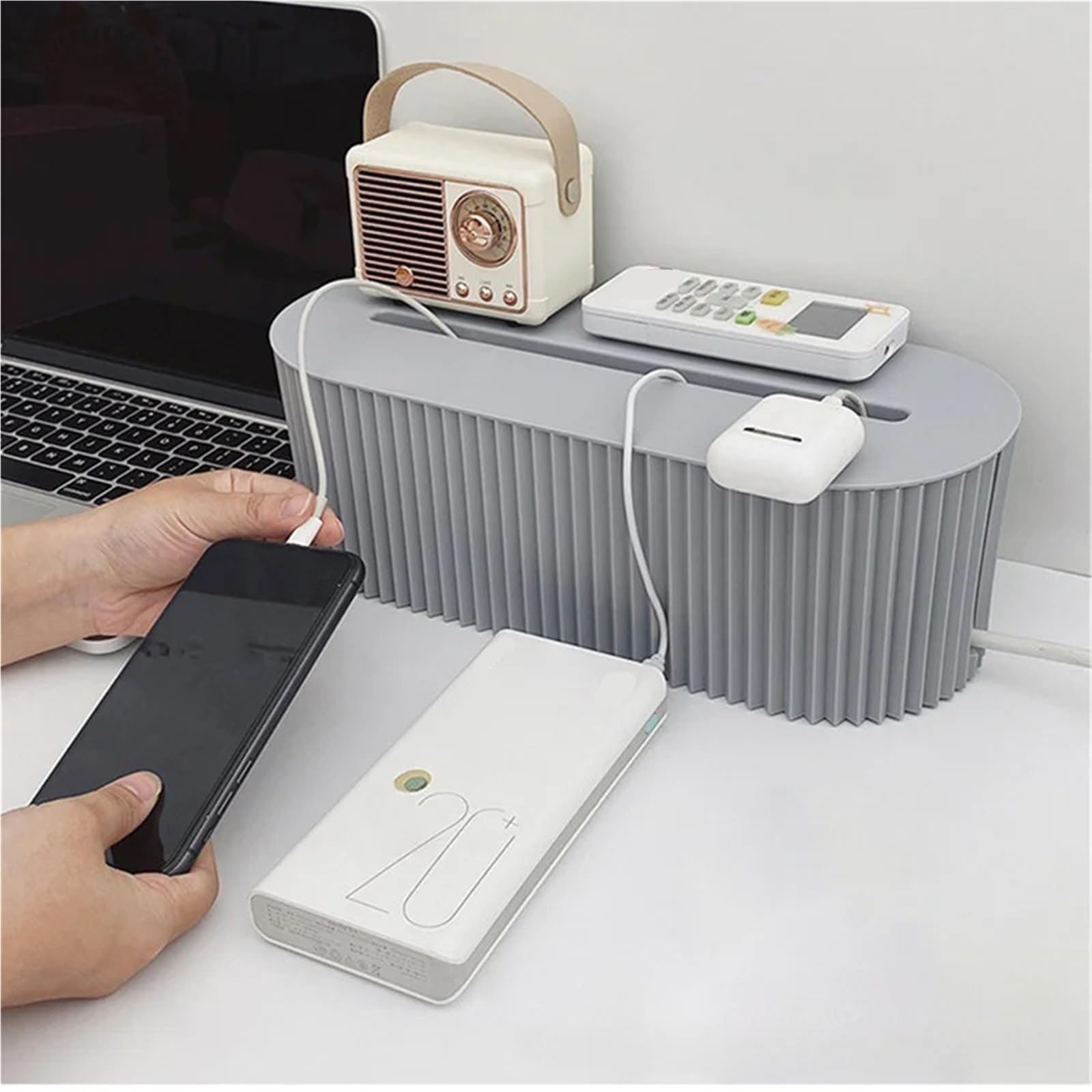 1 ensemble (2 pièces) boîte de câble avec couvercle multiprise boîtier fil prise chargeur organiseur bureau rangement ligne carte d'alimentation gestion des fils pour Fils Électriques