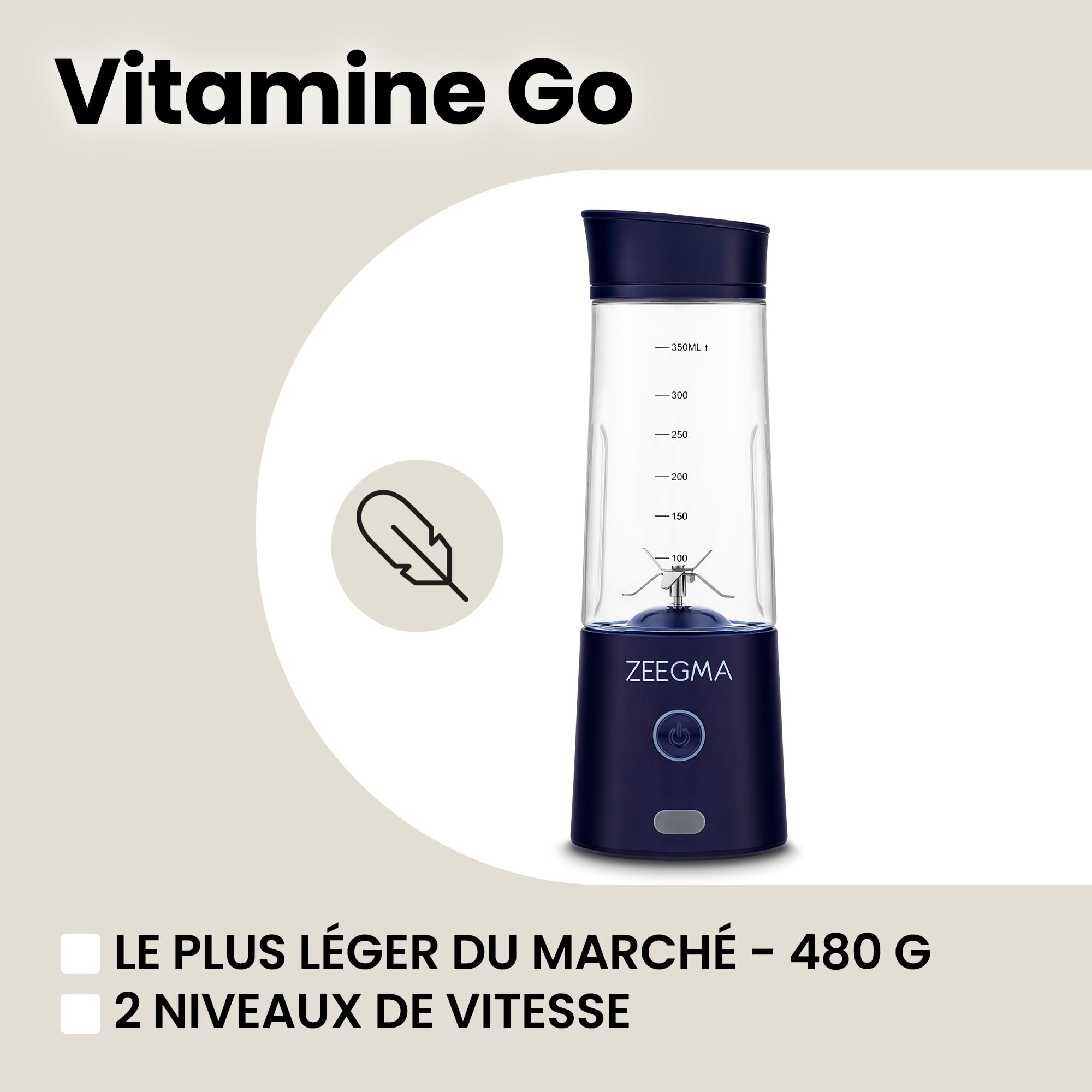 Mixeur Portable ZEEGMA VITAMINE GO 300W - 450ml, Batterie 5000mAh, 6 Lames, USB-C