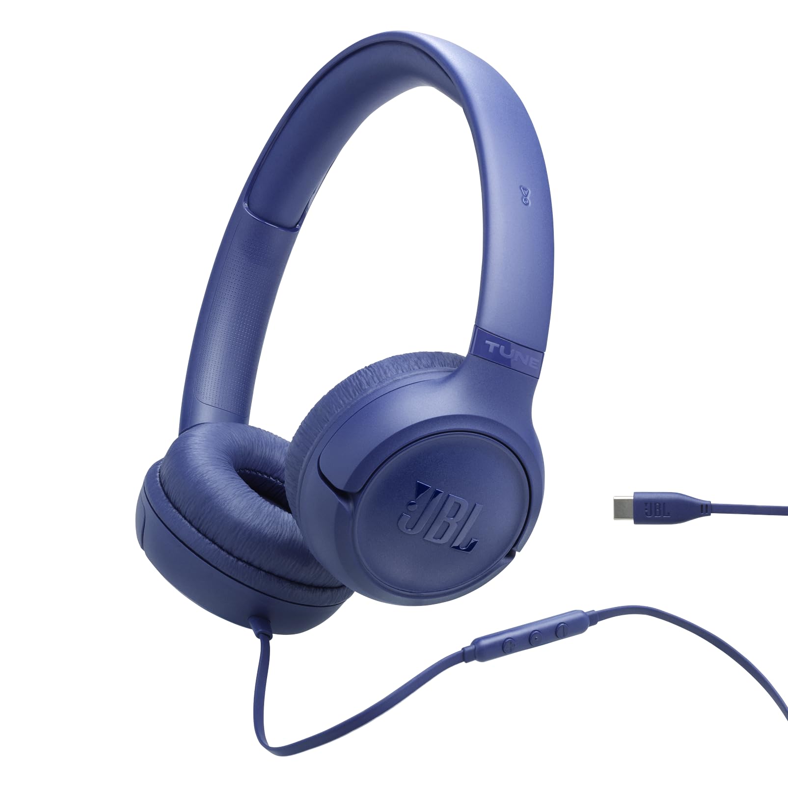 JBL Tune 530 C Auriculares con Cable, Ajuste cómodo, micrófono, Sonido JBL Pure Bass, preajustes de ecualización, conectividad USB-C, diseño Plegable y Cable sin enredos, Azul