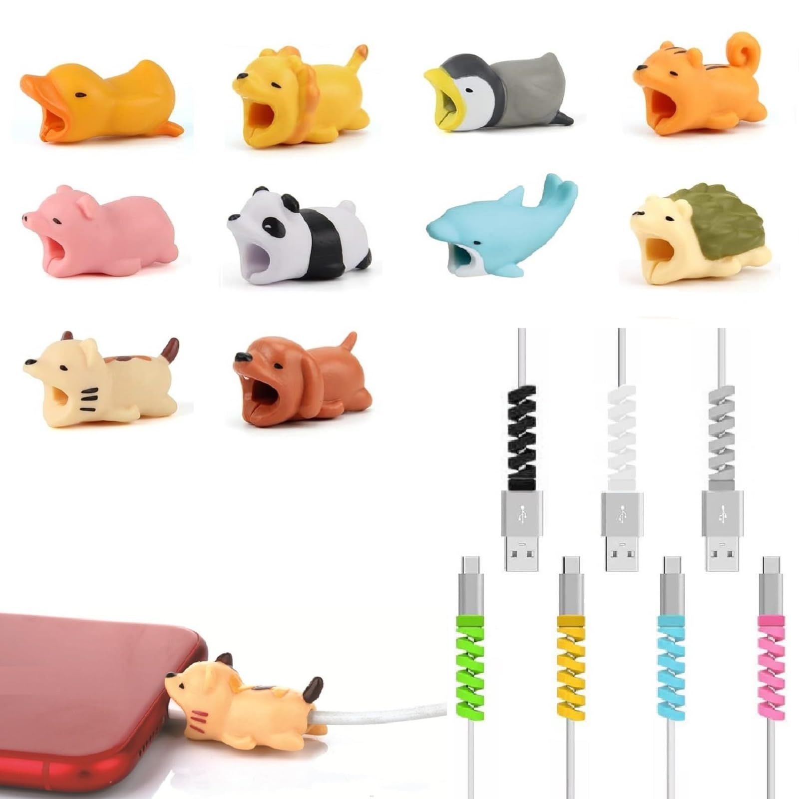 Kabelschutz Tiere,Ladekabel Schutz,Kabelbruch Schutz 17PC Silikon Cable Protector Kabel Knickschutz Verhindert Bruch Kabel Geeignet für die meisten Handy Datenleitungen