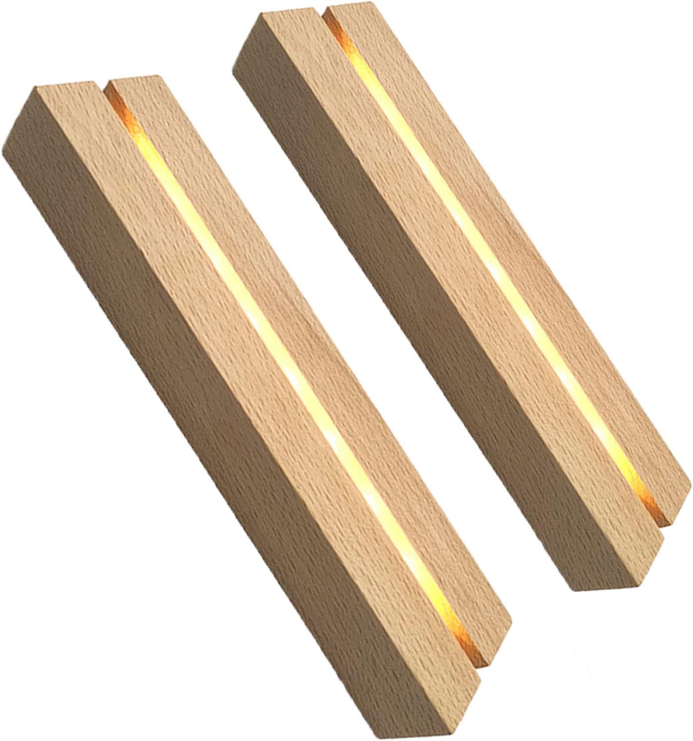 SNOOGG Hard/Pine Wood LED Light Display Crystal Wood Illuminated Stand Art Light Lamp, Wooden LED Table Lamp for Home 3D Glass Resin Art. Warm White Light (6 INCH)