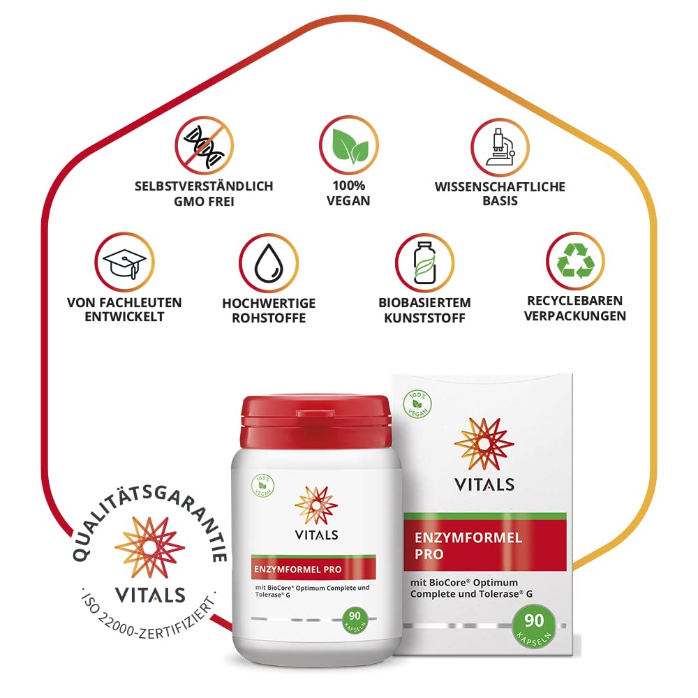 Vitals - Enzymformel Pro 90 Kapseln. Hohe Enzymaktivität in jeder Kapsel. 100% vegan.