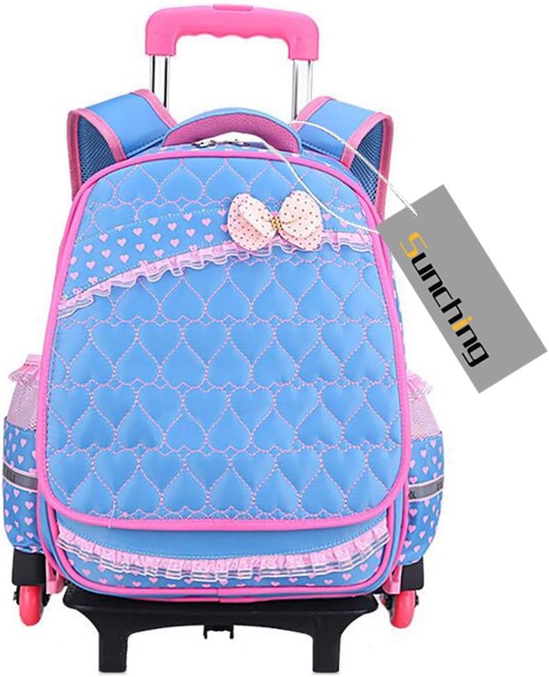 School Bags for Teenage Girls Sunching Waterproof Backpack with Wheeled Trolley Hand, Kids Travelling Bags for Pupils Primary Students