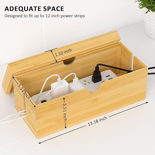 Miniatura 6 de Caja de gestión de cables de bambú caja organizadora de cables ocultos soporte de almacenamiento grande para escritorio oculta las tiras de