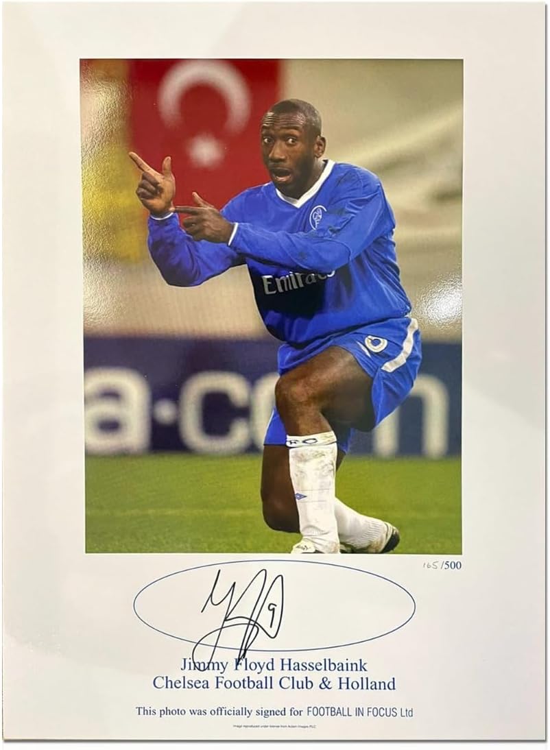 Exclusive Memorabilia Jimmy Floyd Hasselbaink Signed Chelsea Football Print