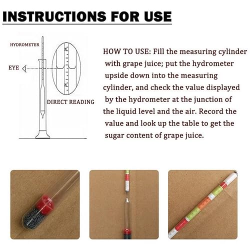 Miniatura 4 de ULTECHNOVO Hidrómetro de azúcar, 1 unidad, medidor de azúcar, probador triplescale para el hogar, hidrómetro hidrómetro de densidad de vino, medidor