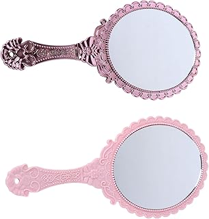 FOMIYES 2pcs Portable Lace Mirror Glass Magnifying Glass Vintage Mirror Glass Mirror Hand Held Mirror with Handle Small Hand Mirror with Handle Pocket Mirror Plastic Embossed Flower Mirror