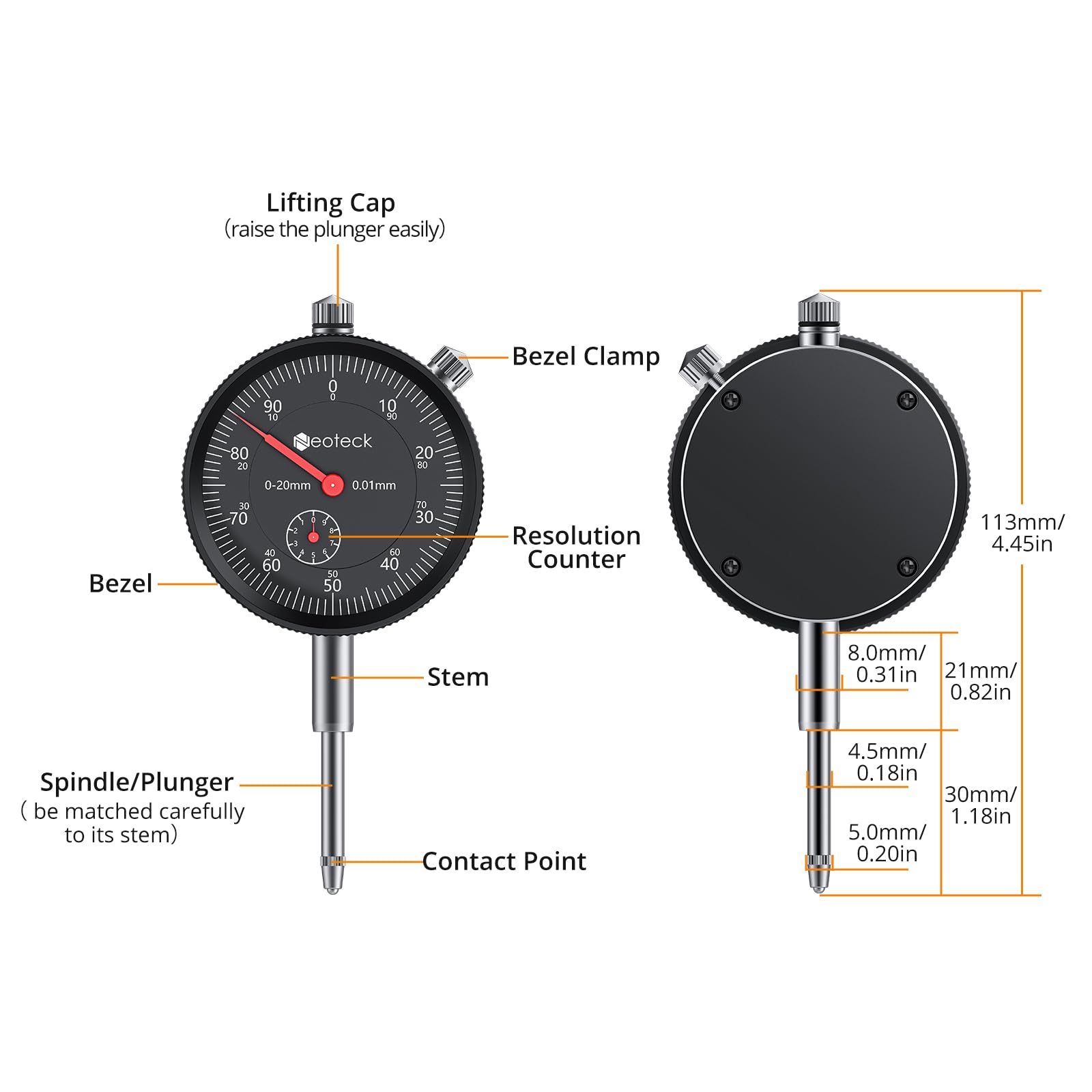 Neoteck Comparateur à Cadran 0–20 mm avec Base Magnétique Support Articulé à 3 Joints 80 kg pour Mesure de Précision Ensemble Professionnel pour Fraiseuse CNC Imprimante 3D Atelier Mécanique - Noir