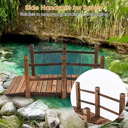 image for Tangkula 5 FT Wooden Garden Bridge, Arch Stained Finish Footbridge wit