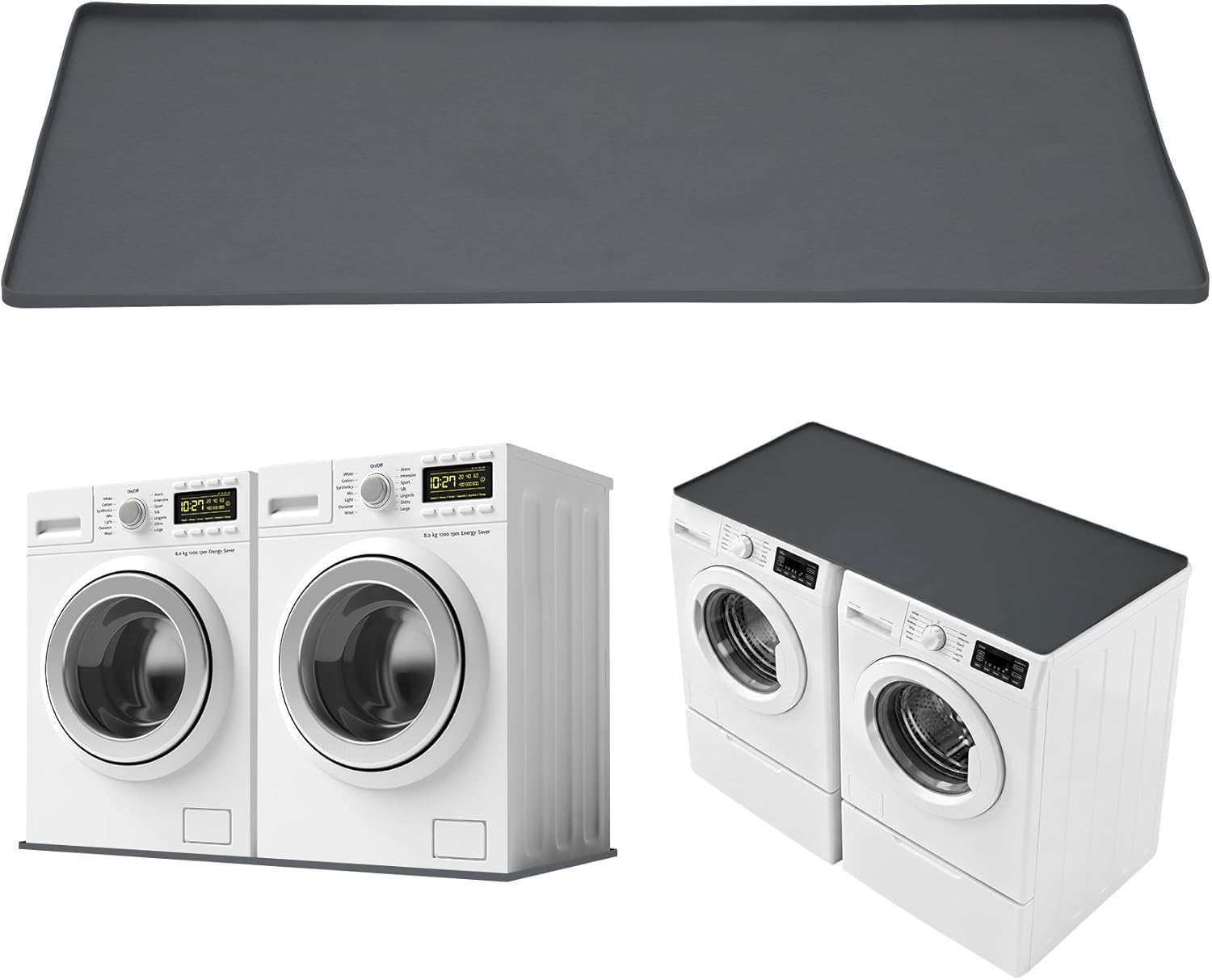 Washing Machine Drain Pan Silicone Mat, 54 x 27.5 Inch Washer Drip Tray, Non-Slip Waterproof Washer Tray for Floor Protection, Anti-Vibration Mat for Washer or Dryer