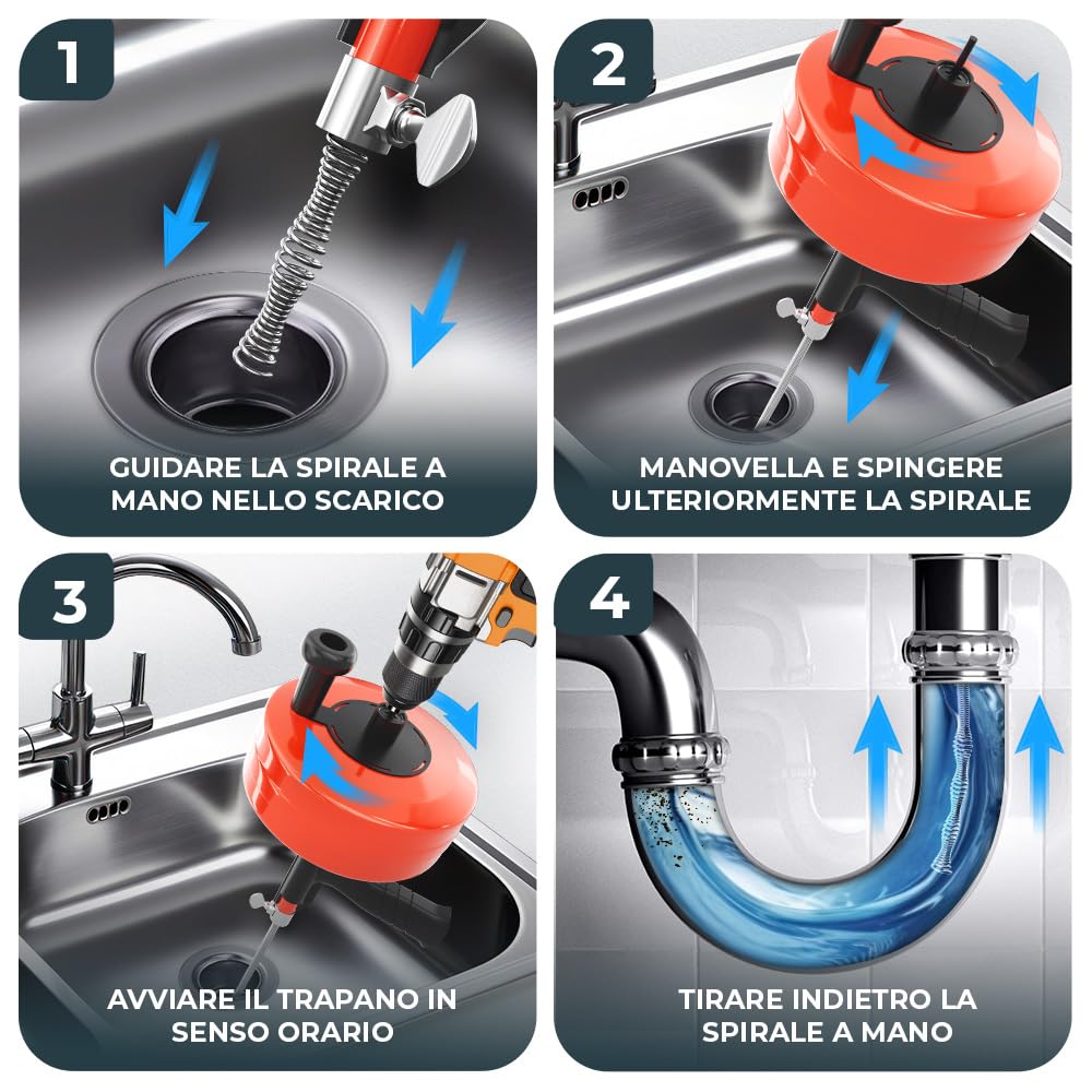 Spirale Pulizia Tubi Meisterfaktur - 7,5 Metri - Per Sturare Scarichi Fai Da Te - Foto 7