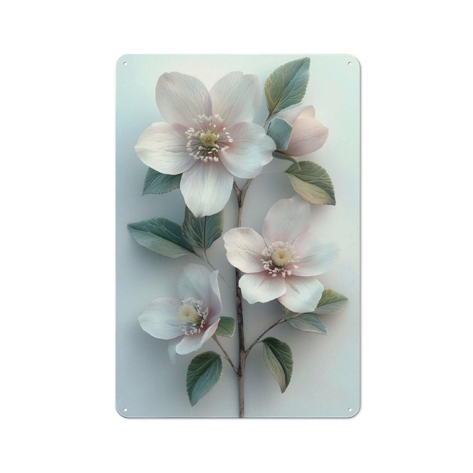 Junmoney White Flowers Rustic Metal Wall Sign 30X20cm For Café Or Restaurant, Gift Idea At Christmas For Café Owners And Decorators