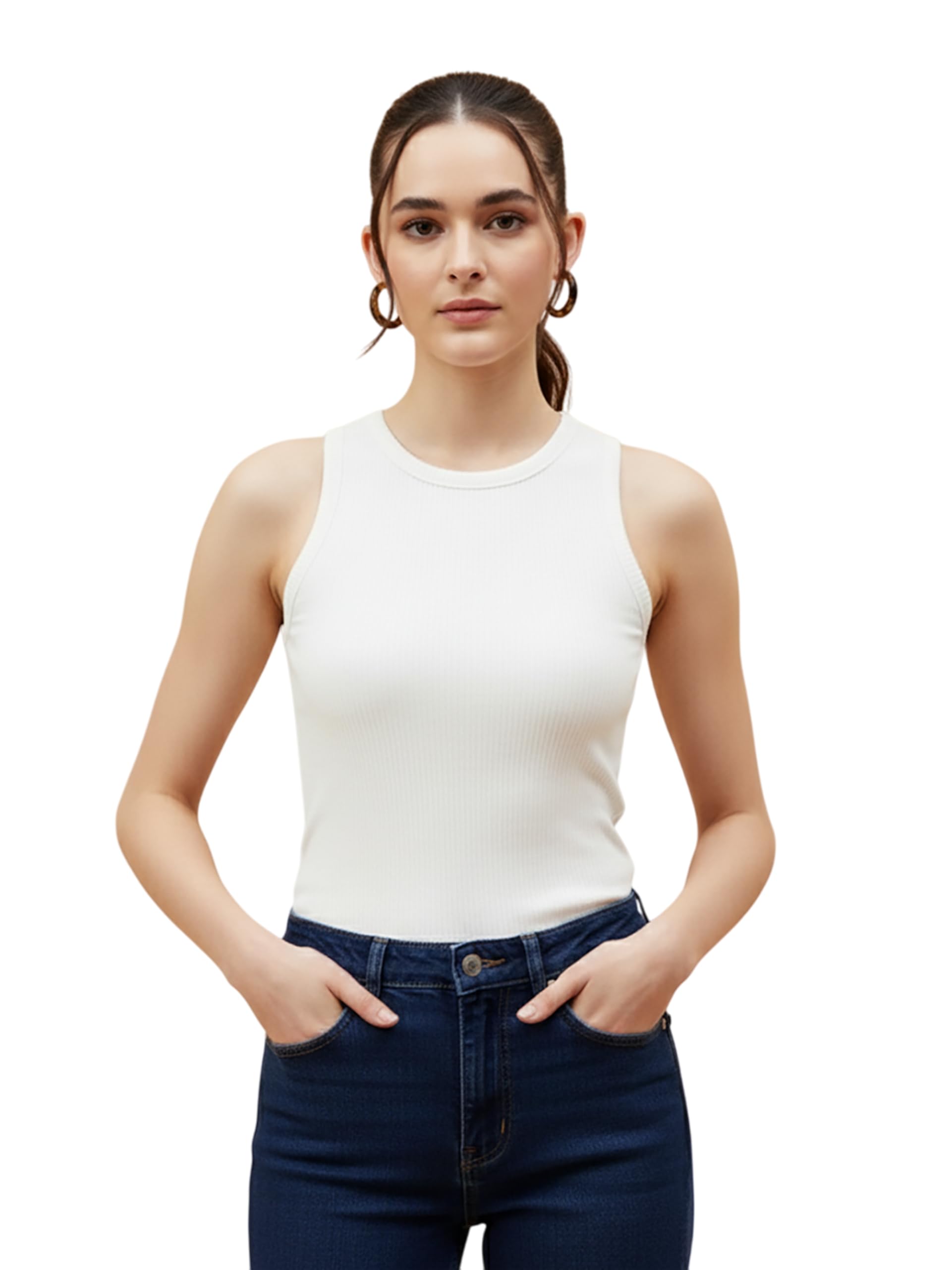 Women's Super Combed Wool Blend Fabric Slim Fit Round Neck Solid Inner Tank Top | Slim Fit Tank Tops | Regular Fit Tank Top for Women | Crop Tank Regular Fit Top for Women's