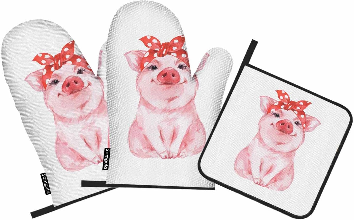Samgula Pink Pig Oven Mitts and Pot Holders Sets Cute
