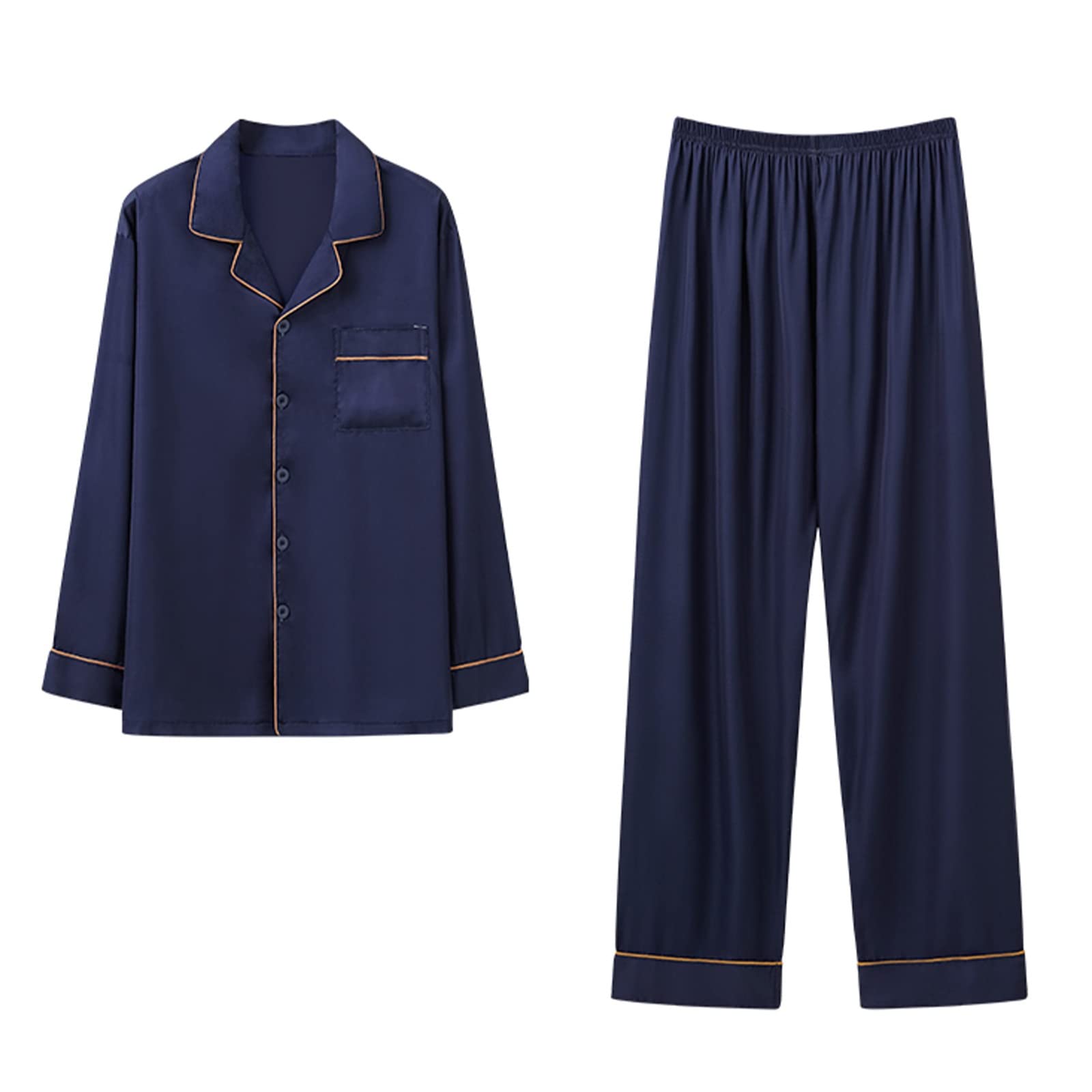 GHYUBYER Herren Satin Pyjama Lang 3 Stück Herren Satin Pyjama Set Seide Button-Down PJs Sets Soft Lounge Sets Klassische Seiden Schlafanzüge (Color : Dark Blue, Size : XL)