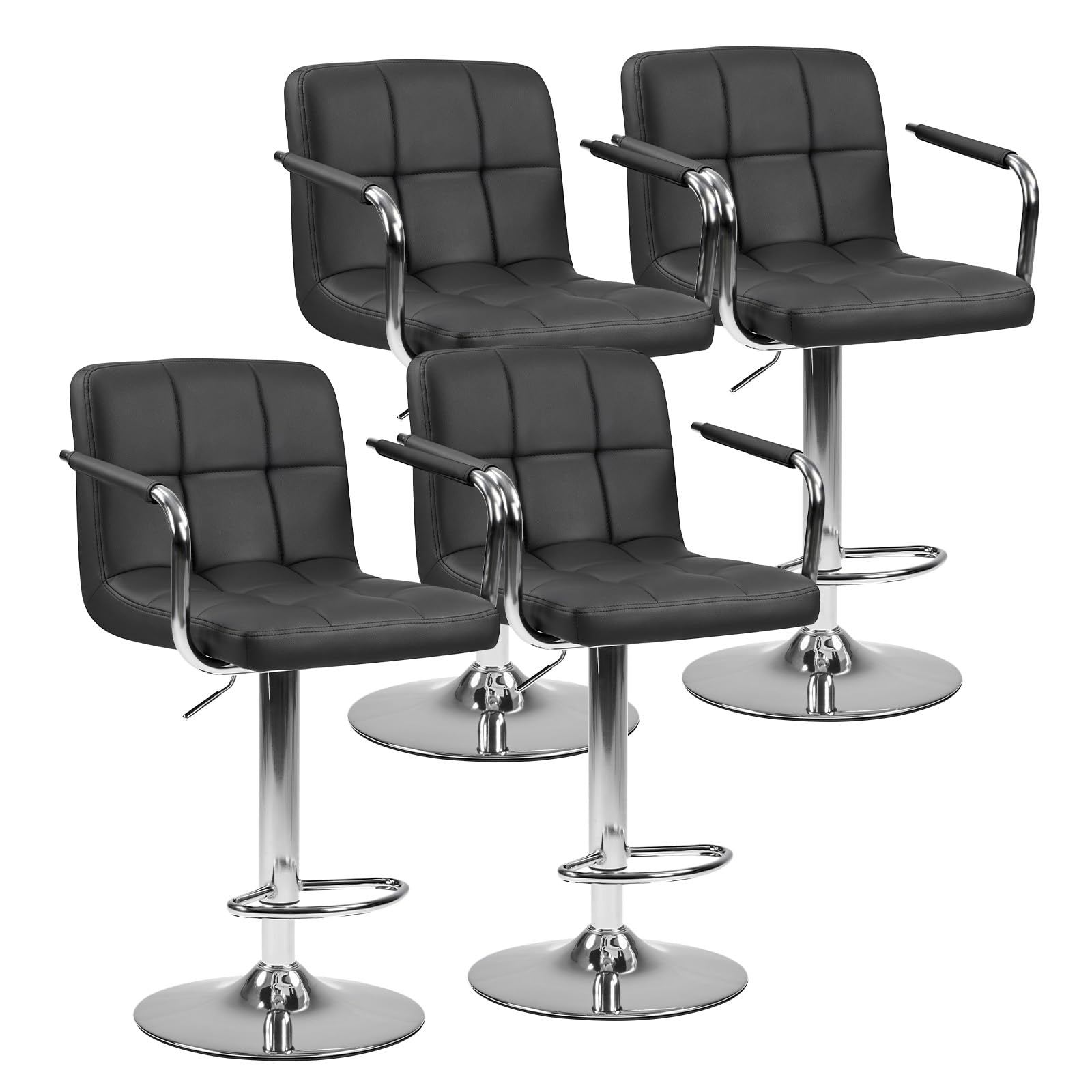 DUMOS Bar Stools Set of 4, Adjustable Swivel Bar Chairs with Padded Armrests and Ergonomic Backrest for Kitchen Island Counter Pub Dining Room,