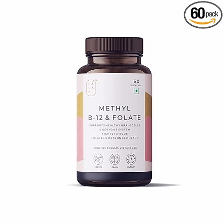 Palak Notes Vitamin B12 (Methylcobalamin) + Folate (Methylfolate) + Vitamin B6 - ENERGY- BRAIN - HEART I Chewable Tablets: 60 Chews (60)