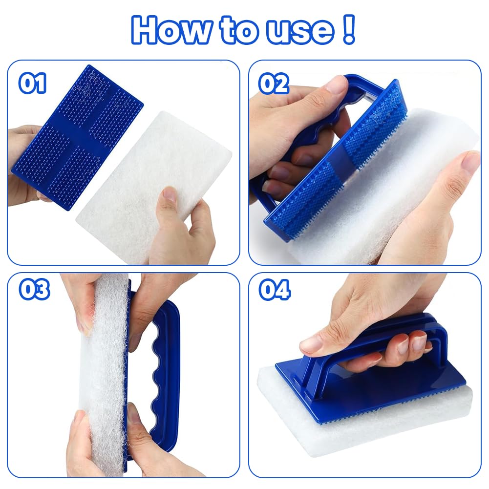 Lot de 2 Brosse Éponge Ligne d'eau, Éponge Magique avec Poignée, Brosse de Nettoyage de Piscine, Bleu
