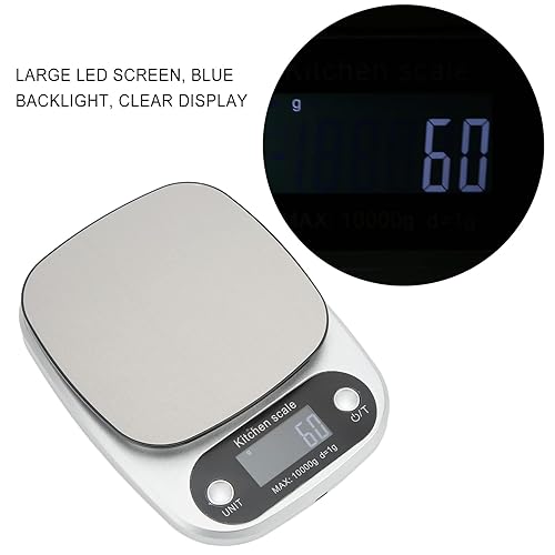 Miniatura 3 de Báscula de cocina de alimentos, luz de fondo azul, pequeño error, báscula digital de cocina de acero inoxidable 304 de grado alimenticio, peso neto