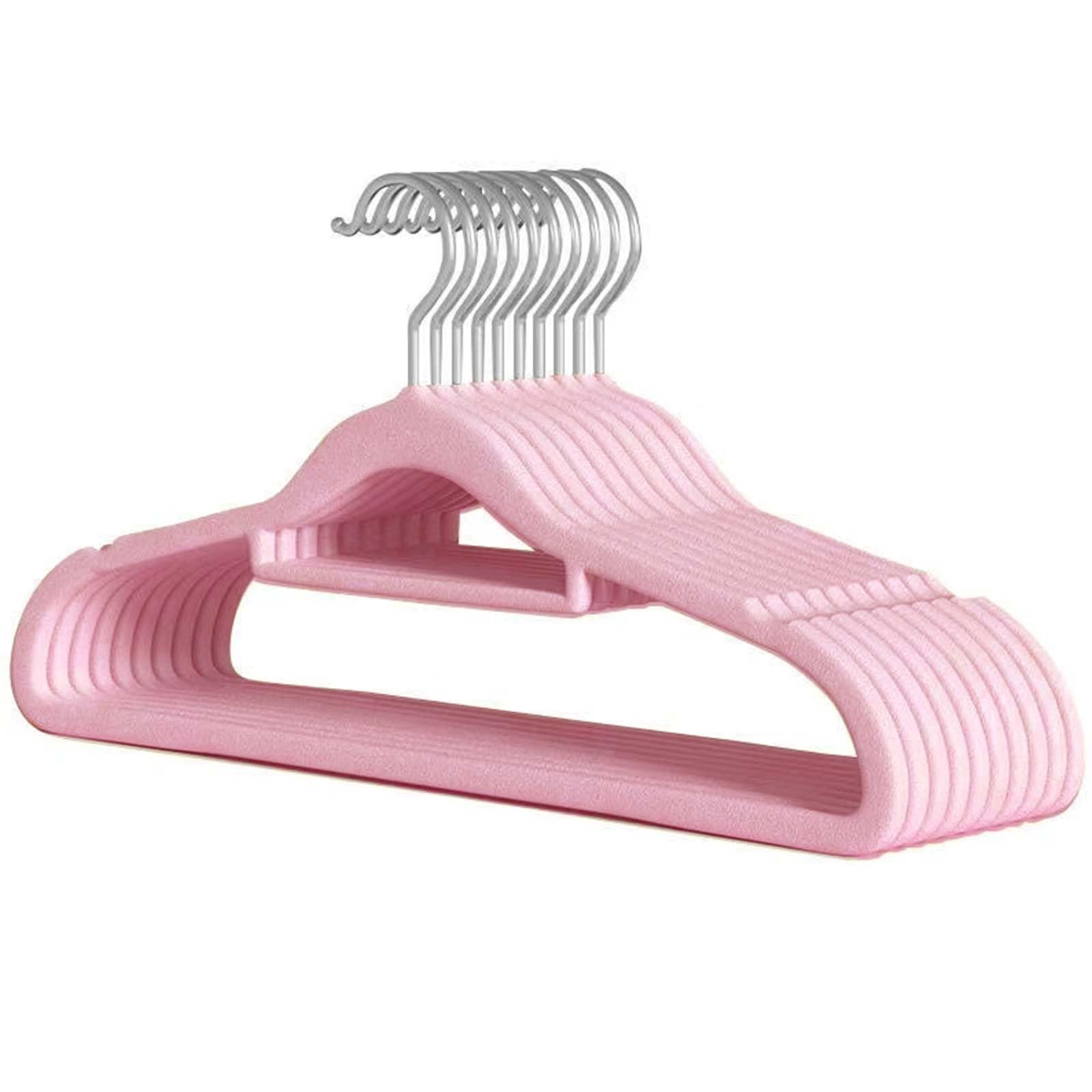 Velvet Coat Hangers 10 Pack, Non-Slip Clothes Hangers with 360° Swivel Hook & Tie Bar, Durable Space-Saving Hangers for Shirts, Jackets, Trousers, Dresses (Pink)
