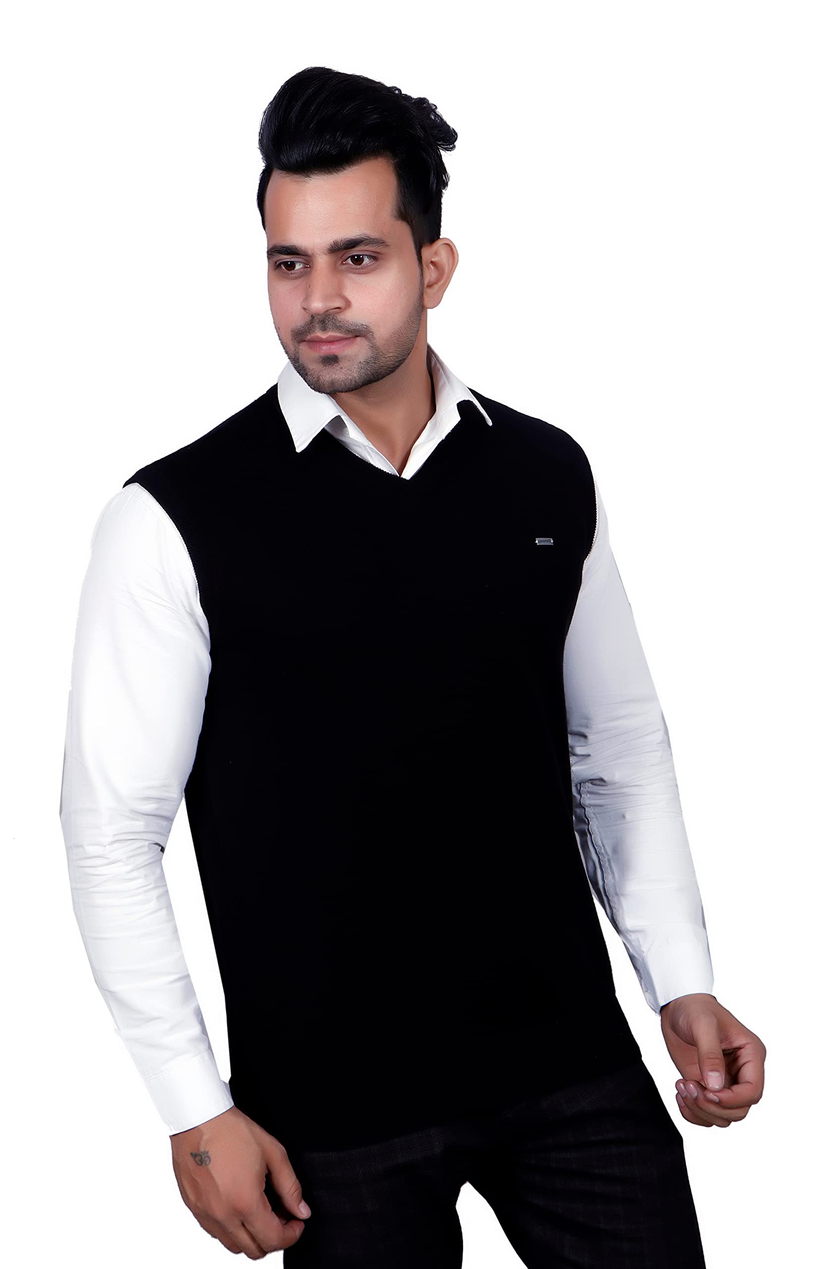 godfrey Men's V-Neck Premium Cotton Sleeveless Sweater (Black, Medium)-picture-25