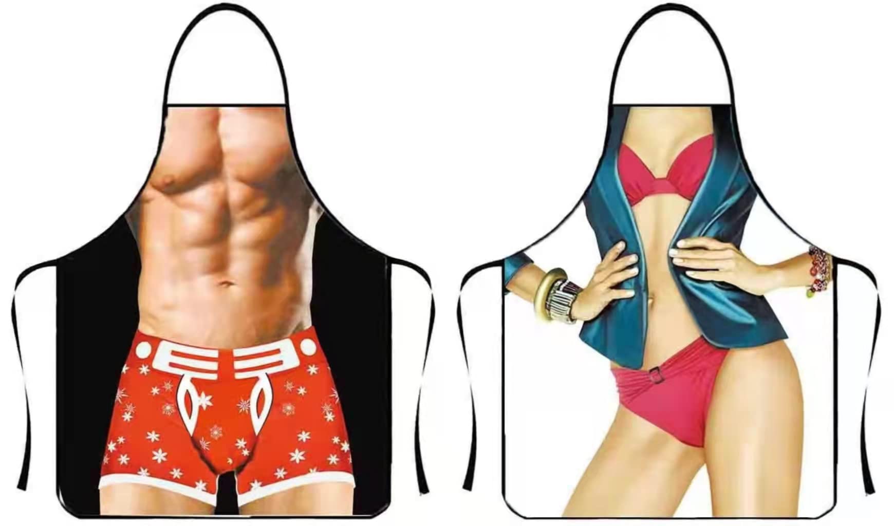 ZSLJSWDZ 2 Piezas Delantal de Cocina, Delantal Divertido de Cocina, ideal para repostería, cerámica y barbacoa(Gimnasio Hombre+Mujer Sexy), Multicolor, M