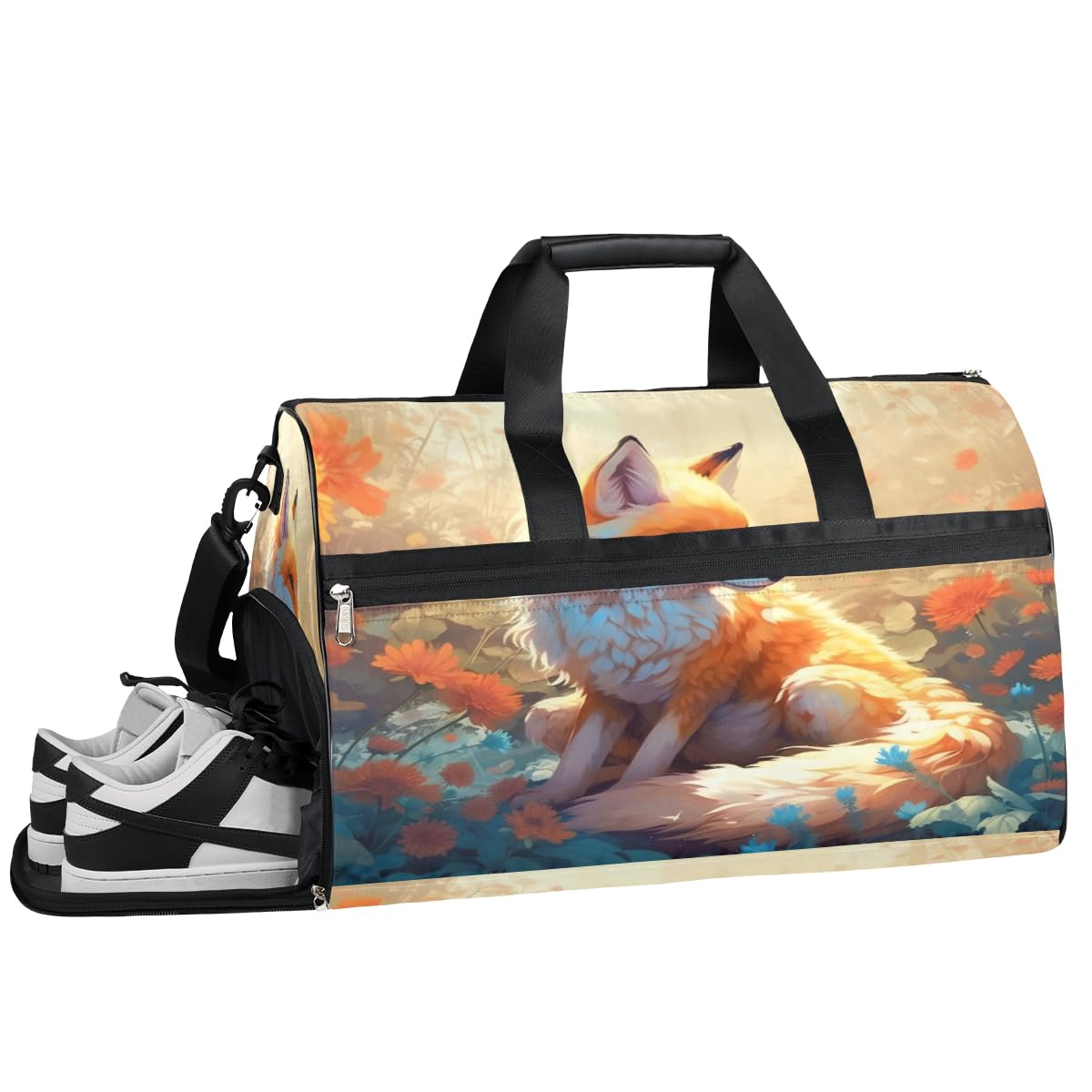 Personalisierte Sporttasche für Jungen und Herren, individuelle Sport-Reisetasche mit Schuhfach, maßgeschneiderte Mädchen-Tanztasche, Wochenend-Übernachtungstasche für Frauen, Kinder, Tierfuchs,