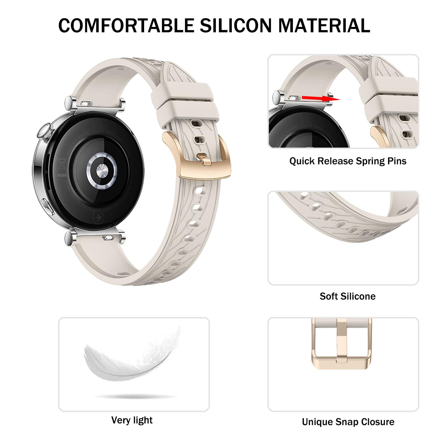 Miękki silikonowy pasek kompatybilny z Huawei Watch GT5 41mm/Huawei Watch GT4 41mm, 18mm pasek sportowy do Garmin Venu 2S/Venu 3S/Vivomove 3S/Vivoactive 4S