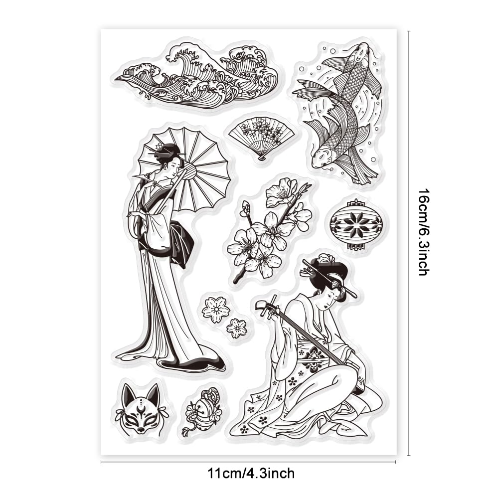 Tampon Fleur Tampons Silicone Motifs Japonais - Fleurs Cerisier/Ukiyo-e -  16x11cm Tampon Japonais Hanko, image size:1001x1001