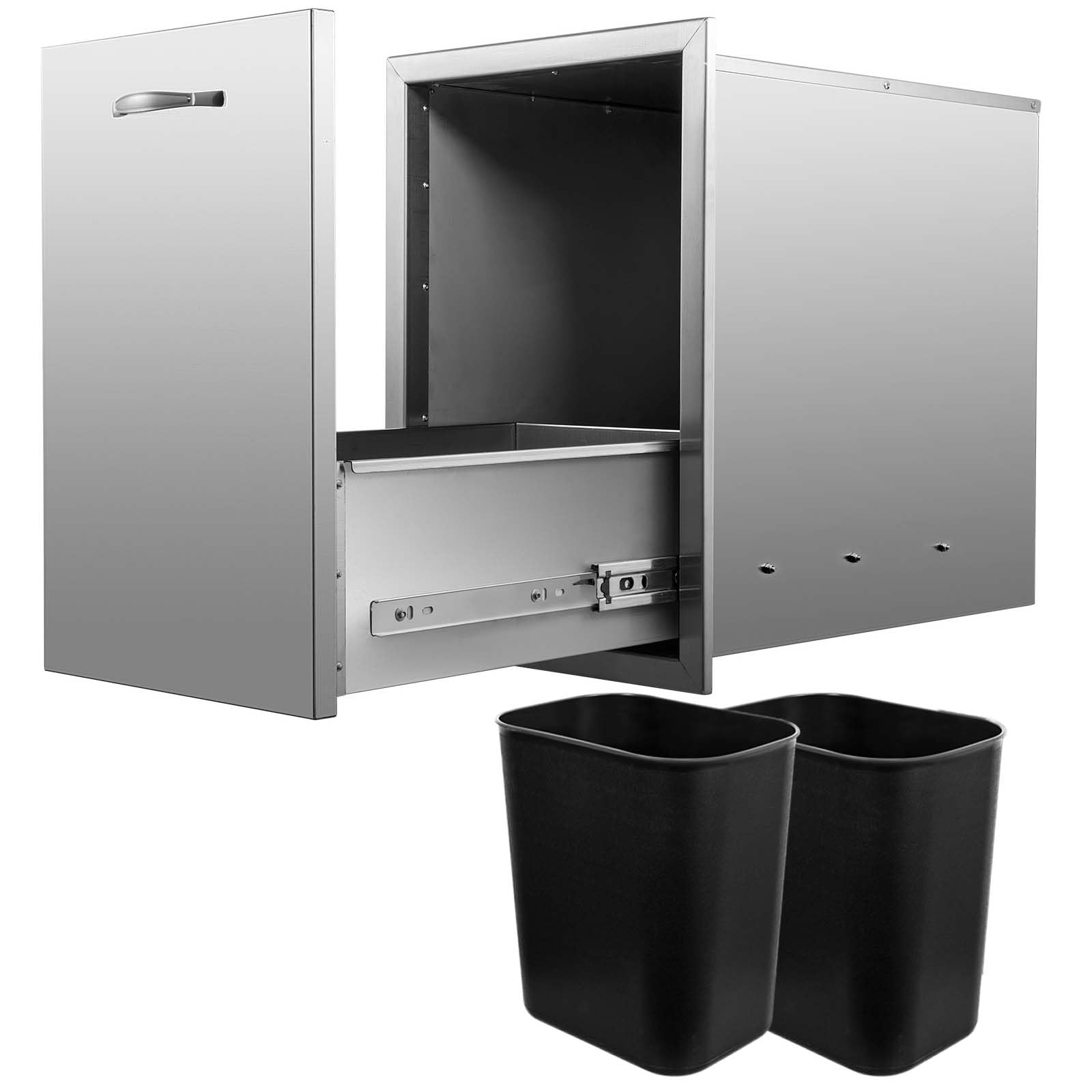 LMRSTOO Pull Out Trash Drawer Stainless Steel with 2 4.4 Gallon Trash Cans 19.7" D x 13.5" W x 19.3" H,Built-in Roll Out Outdoor/Indoor Kitchen BBQ Island Trash Bin Storage