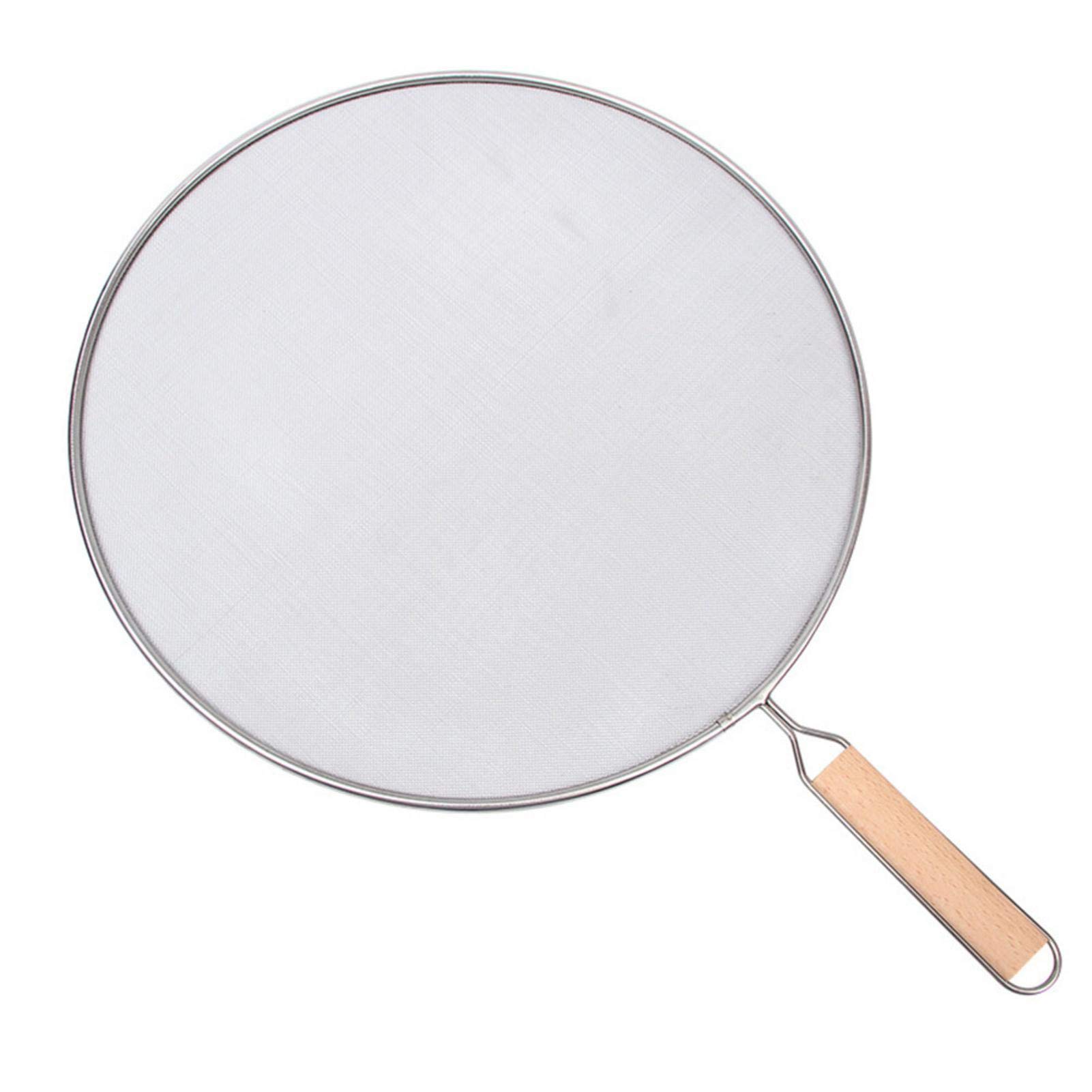 AIHOME Oil Splatter Screen, Stainless Steel Mesh Grease Splatter Guard with Wooden Handle for Frying Pan - Protects Skin from Burns