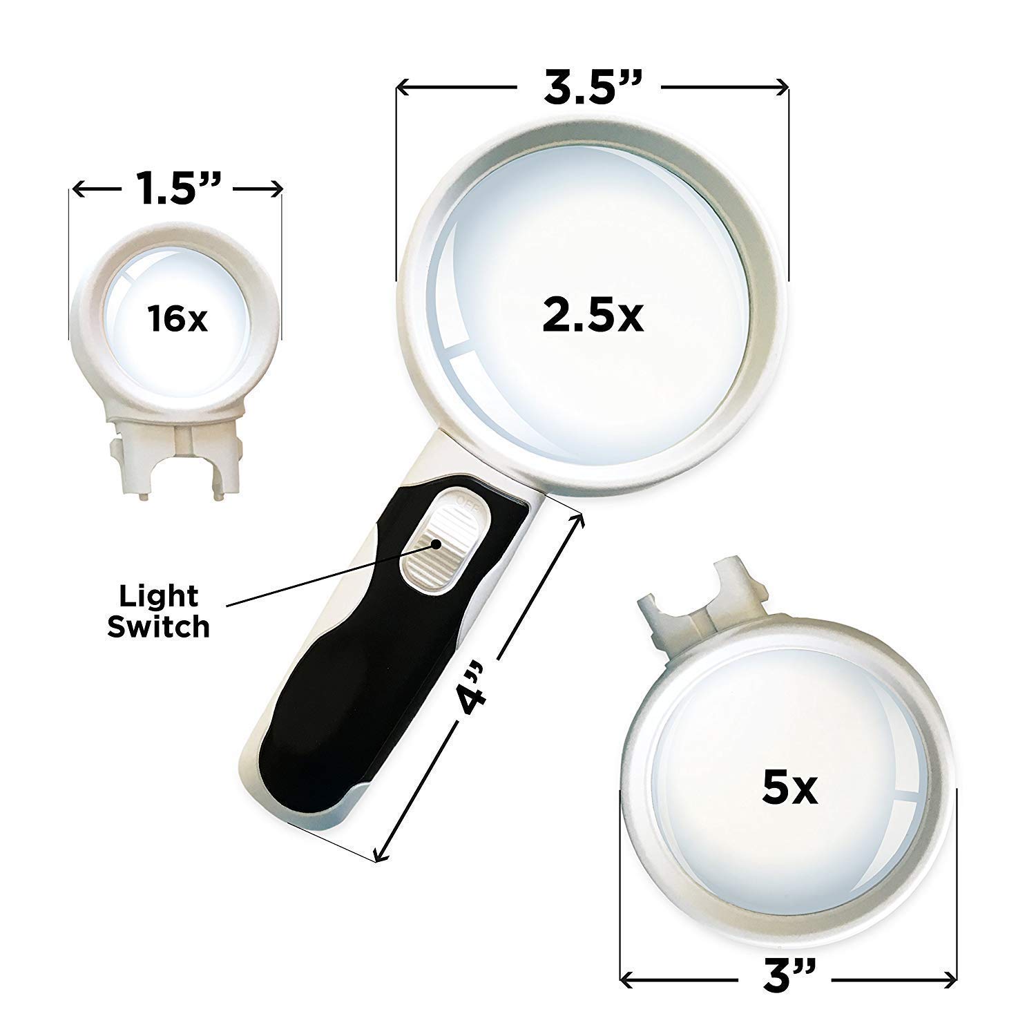Juego de lupa portátil con lupa iluminada por LED. Lupa con Luces para Personas Mayores, Degeneración Macular, Mapas, Joyas, Monedas, Reparación de Computadoras de Relojes, Pasatiempos, Sellos