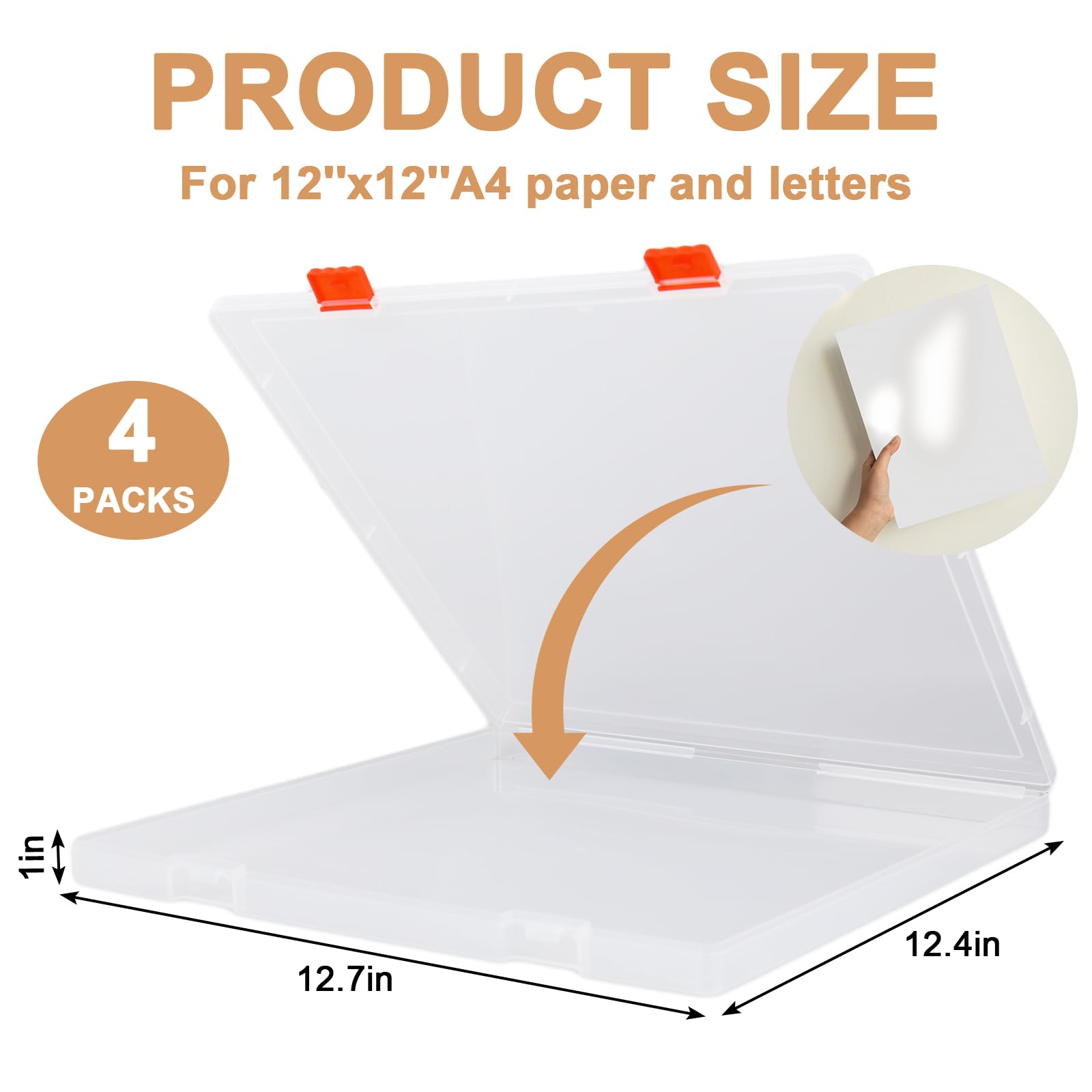 JarThenaAMCS 4 Stück Scrapbook-Papier-Organizer, 32,7 x 32,1 x 2,5 cm, transparente Kunststoff-Aufbewahrungsbox für Bastelarbeiten, Briefpapier, Karton, Dokumente, Büro, Schulbedarf