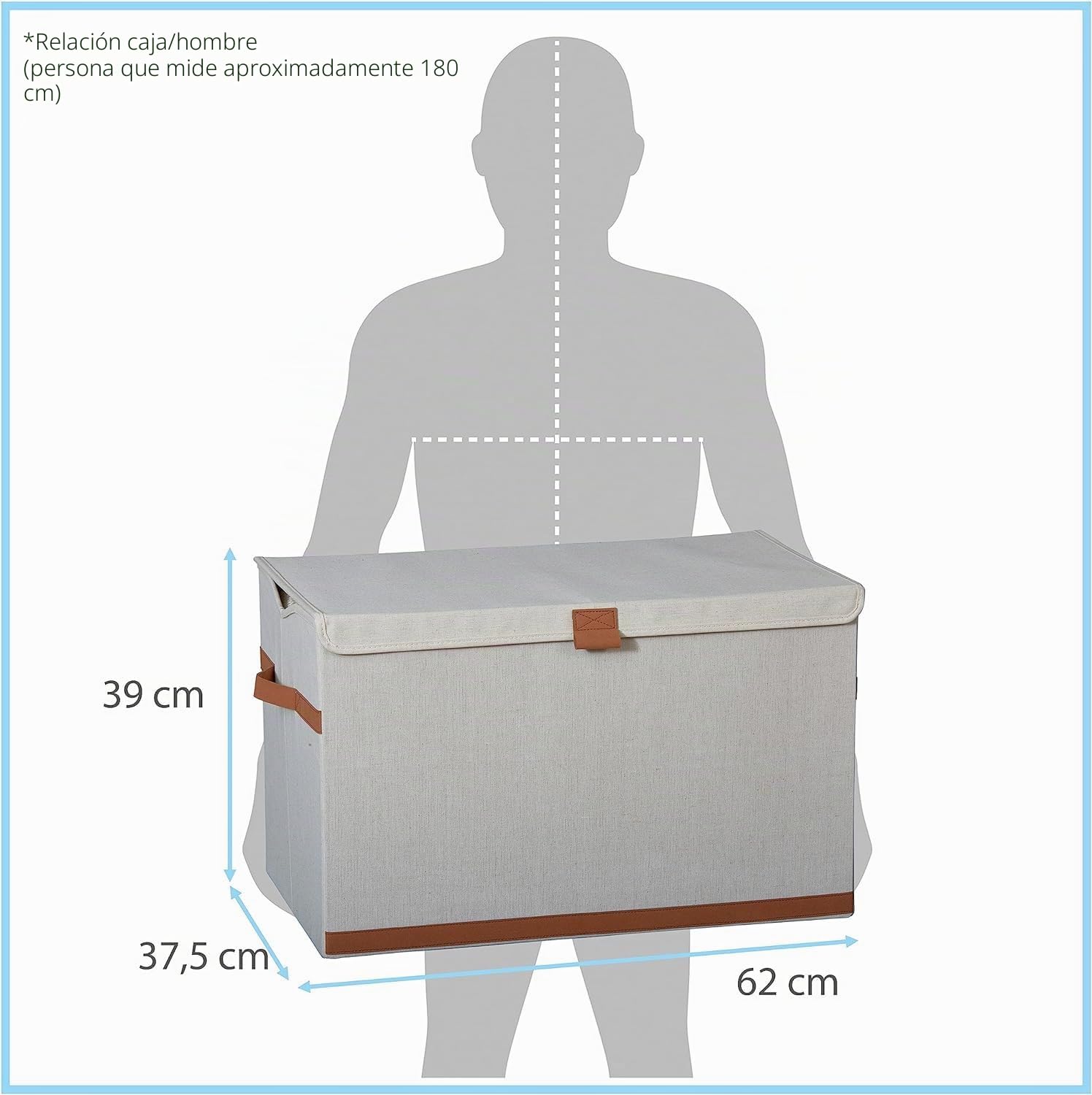 LOVE !T STORE !T 679479 Caja de Almacenamiento Grande con Tapa, Baúl para Sala de Estar, Hecho de Tela de Alta Calidad, Extra Estable, Beige, 62cm x 37,5cm x 39cm
