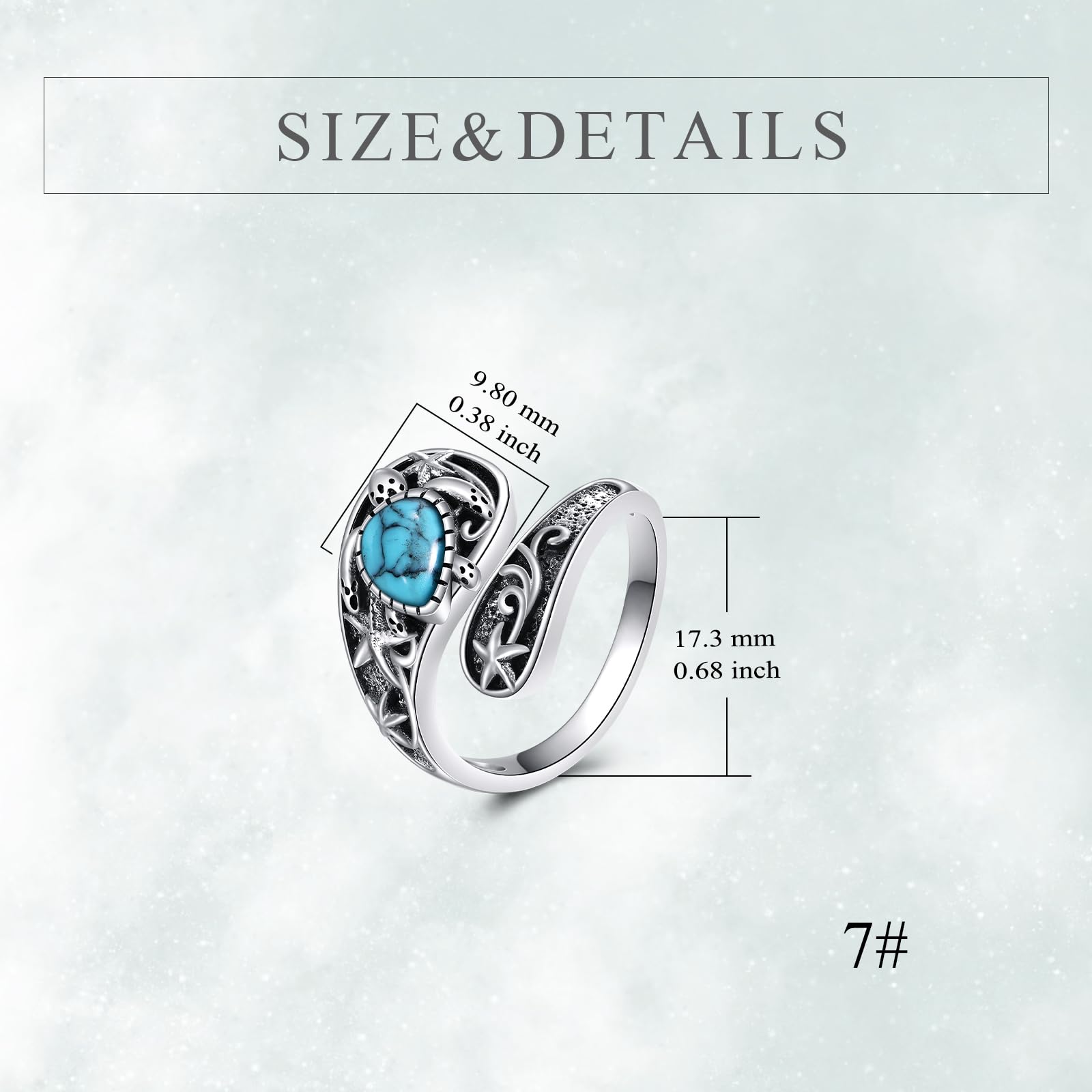 YFN Anello a forma di tartaruga del mare, in argento Sterling 925, con tartaruga turchese, regolabile, vintage, cucchiaio, anello per le donne del mare, Argento sterling, Nessuna pietra preziosa